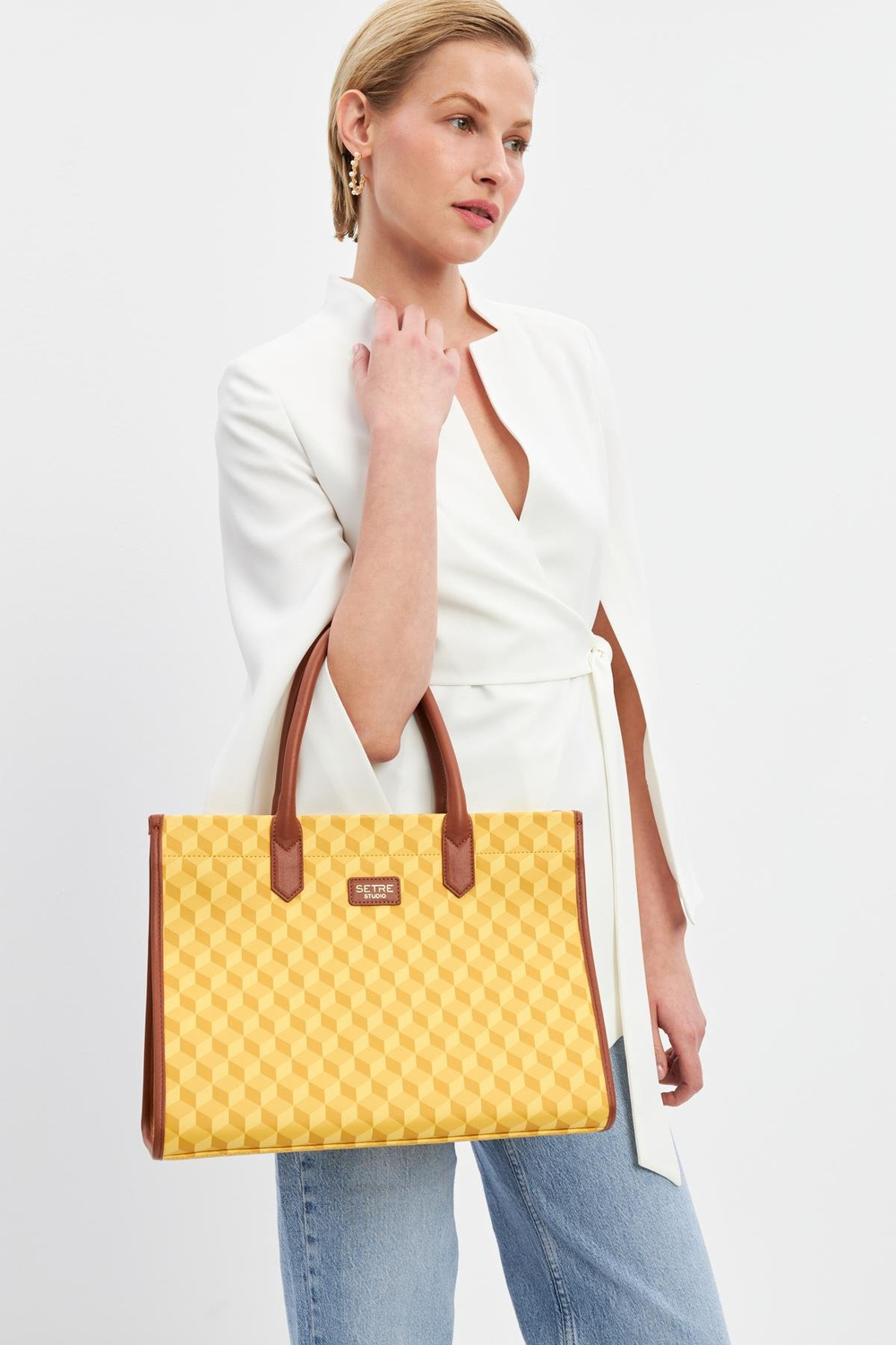 Sarı Geometrik Desen Çanta Kadın Çanta modelleri