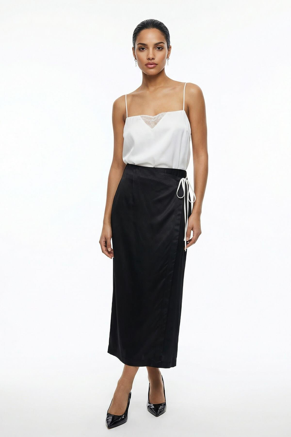 Siyah Bağlama Detaylı Midi Boy Etek Kadın Etek modelleri