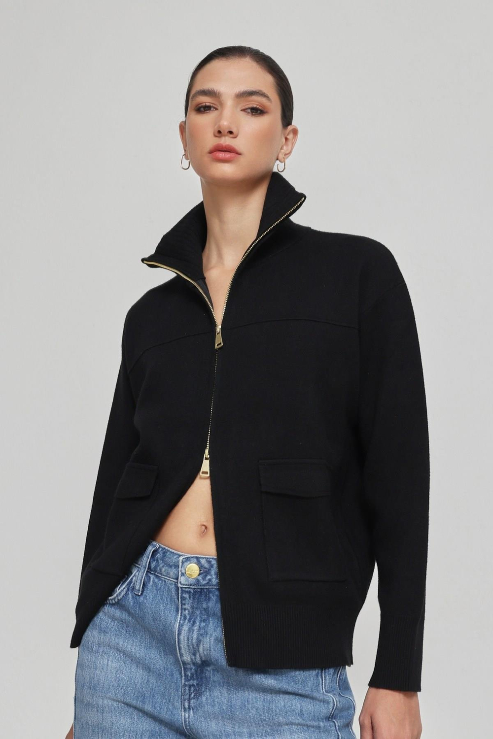 Siyah Cepli Fermuarlı Kadın Sweatshirt Kadın Kategorisiz modelleri