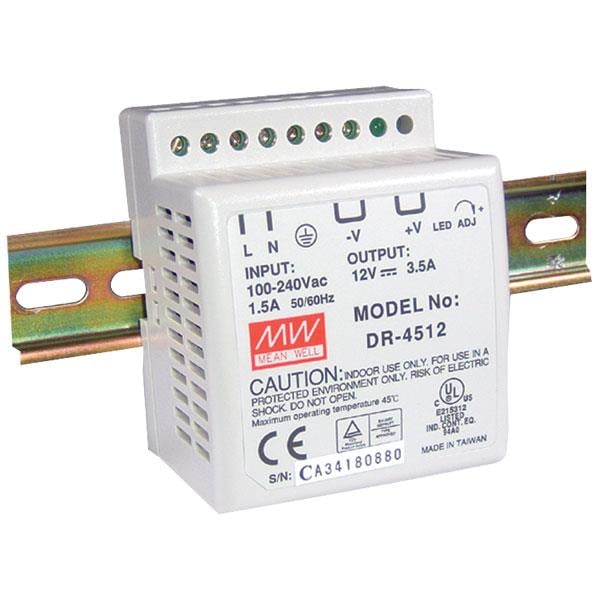 DR-45-12, 12VDC 3.5A Ray Montaj Güç Kaynağı, MeanWell