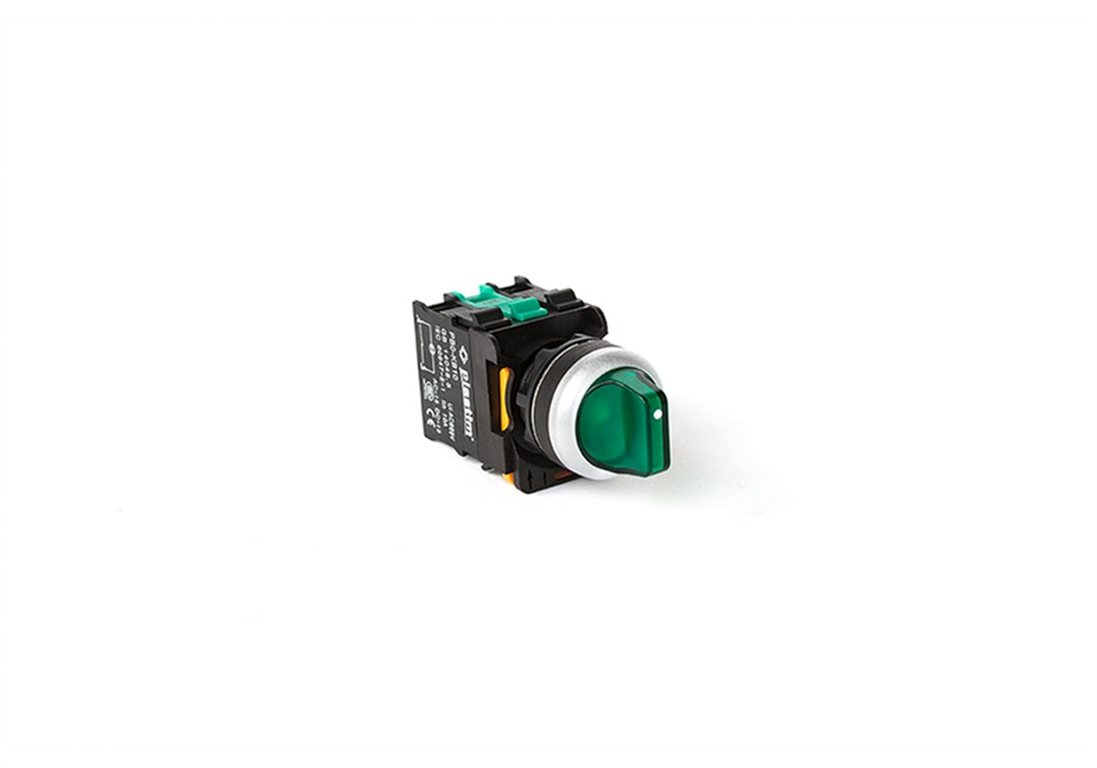 PB0-AK133B5 Işıklı Mandal Buton 1-0-2 Yeşil 2NO LED 24V  10 Adet