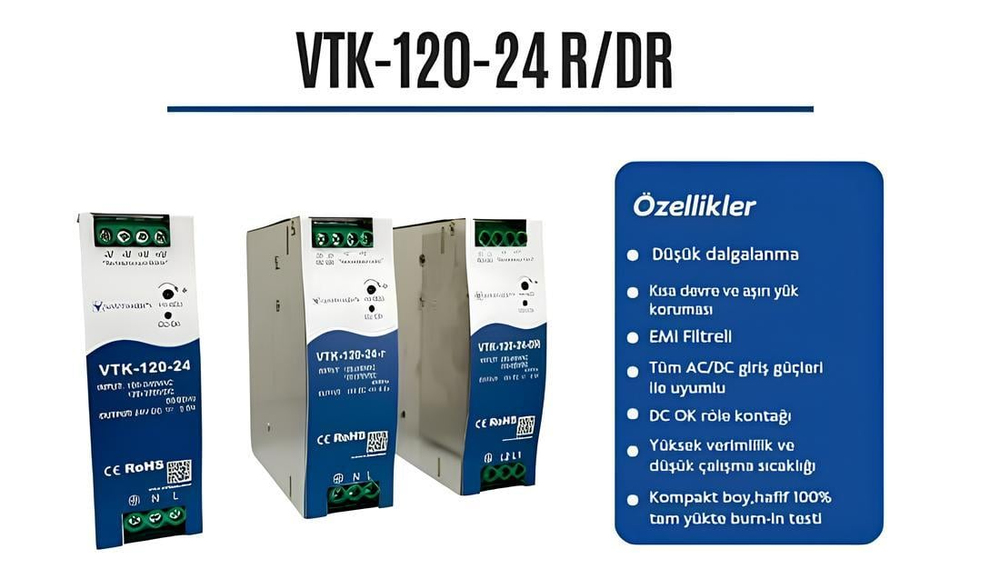 VTK-75-24-R VATKON 3.2A-24V ANAHTARLAMALI GÜÇ KAYNAĞI (KONTAK ÇIKIŞLI)