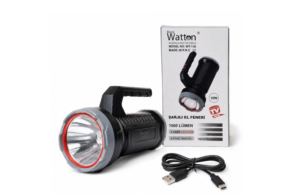 WATTON WT 730 10W IŞIK GÜCÜ 1000 LÜMEN ŞARJLI EL FENERİ 