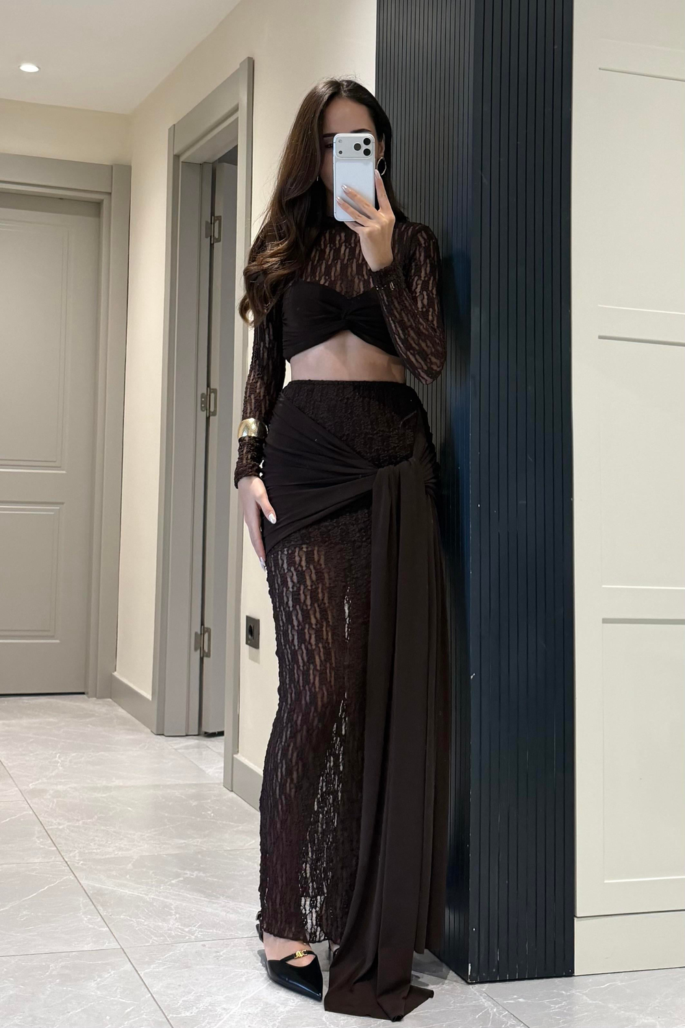 Acı Kahve Dantelli Etek Bluz Takım - Kadın Takım Modelleri - Nazliye Moda | Kadın Giyim Modası