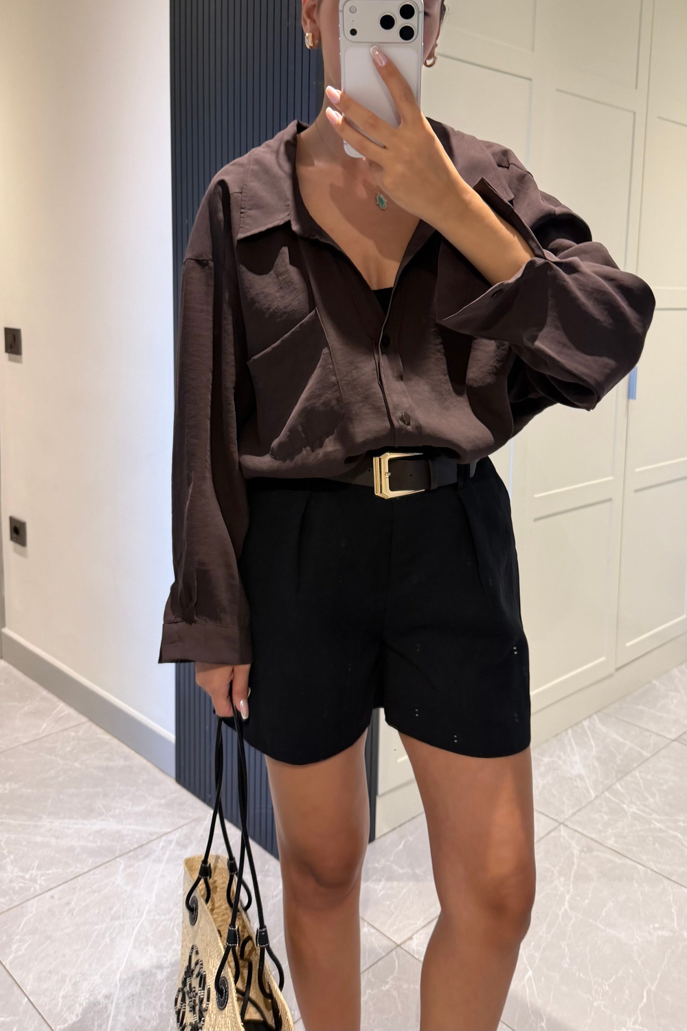Acı Kahve Oversize Gömlek - Kadın Gömlek Modelleri - Nazliye Moda | Kadın Giyim Modası
