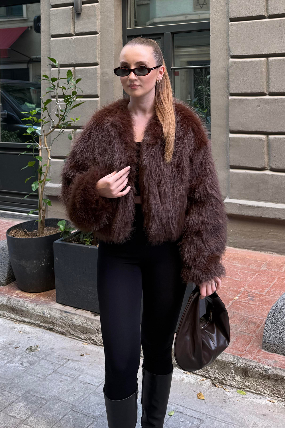 Acı Kahve Oversize Premium Midi Kürk - Kadın Mont Modelleri - Nazliye Moda | Kadın Giyim Modası