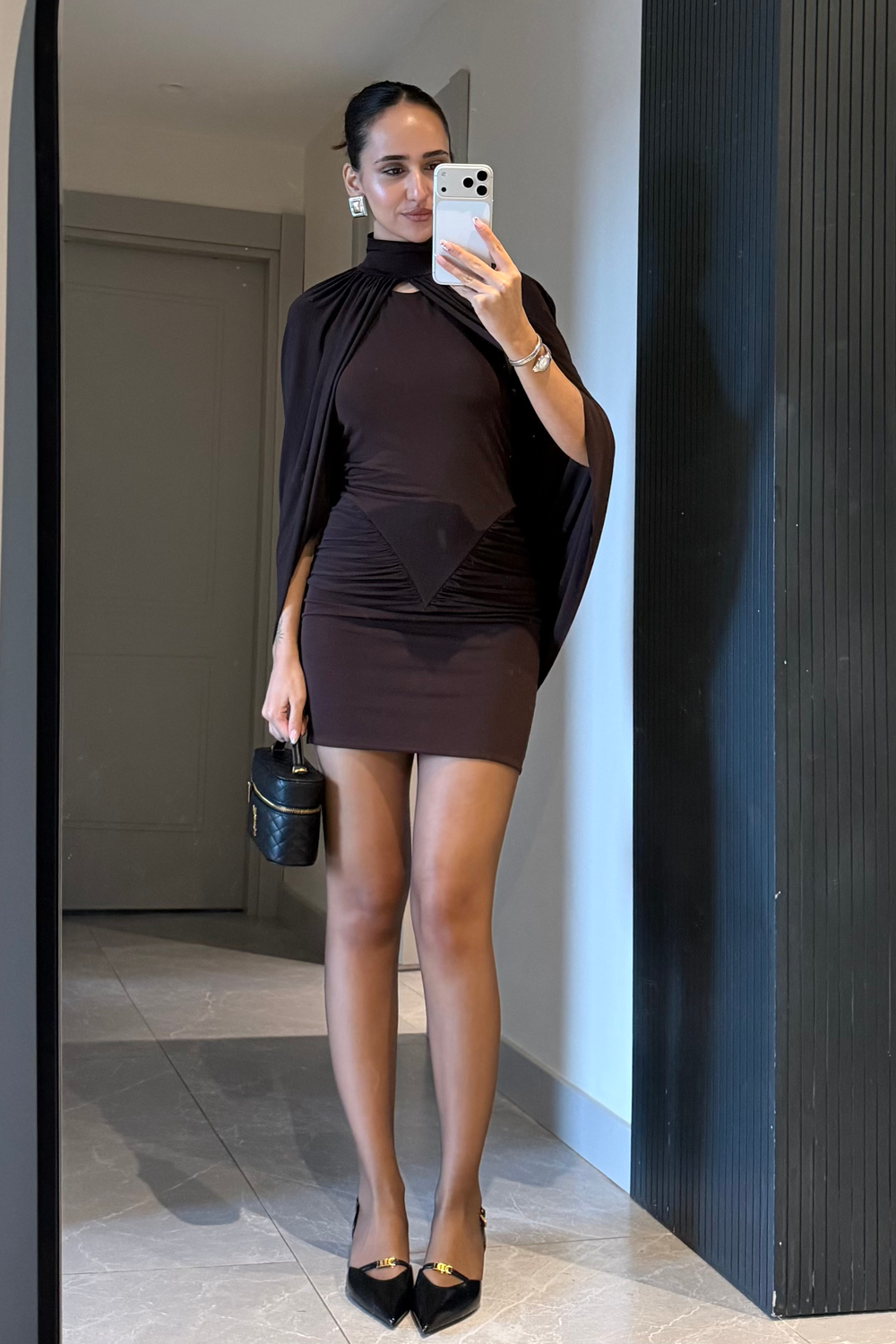 Acı Kahve Tasarım Pelerinli Elbise - Kadın Elbise Modelleri - Nazliye Moda | Kadın Giyim Modası