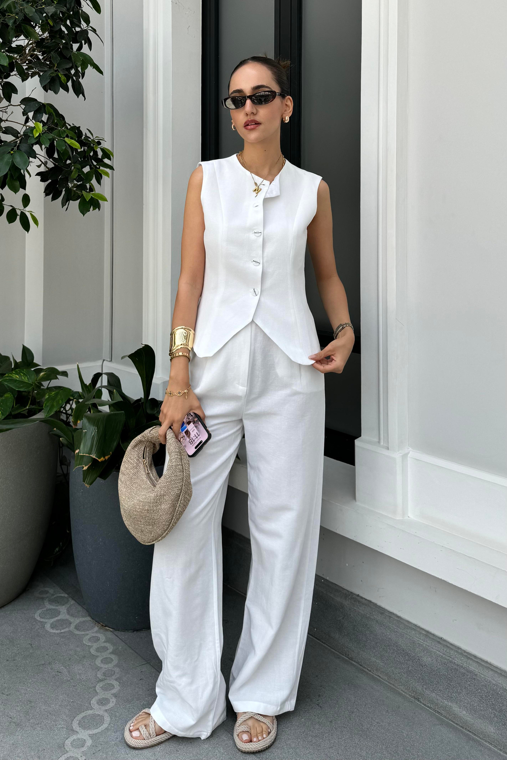 Beyaz Keten Takım - Kadın Takım Modelleri - Nazliye Moda - Kadın Giyim Modası