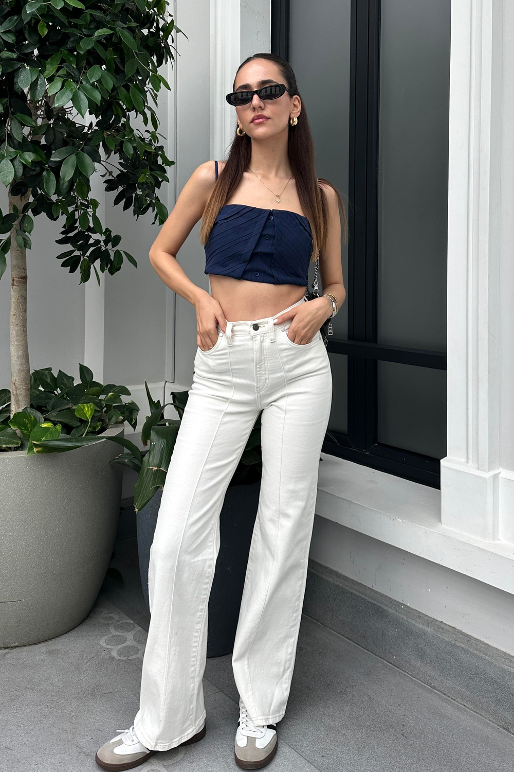 Beyaz Premium Jean - Kadın Jean Modelleri - Nazliye Moda - Kadın Giyim Modası