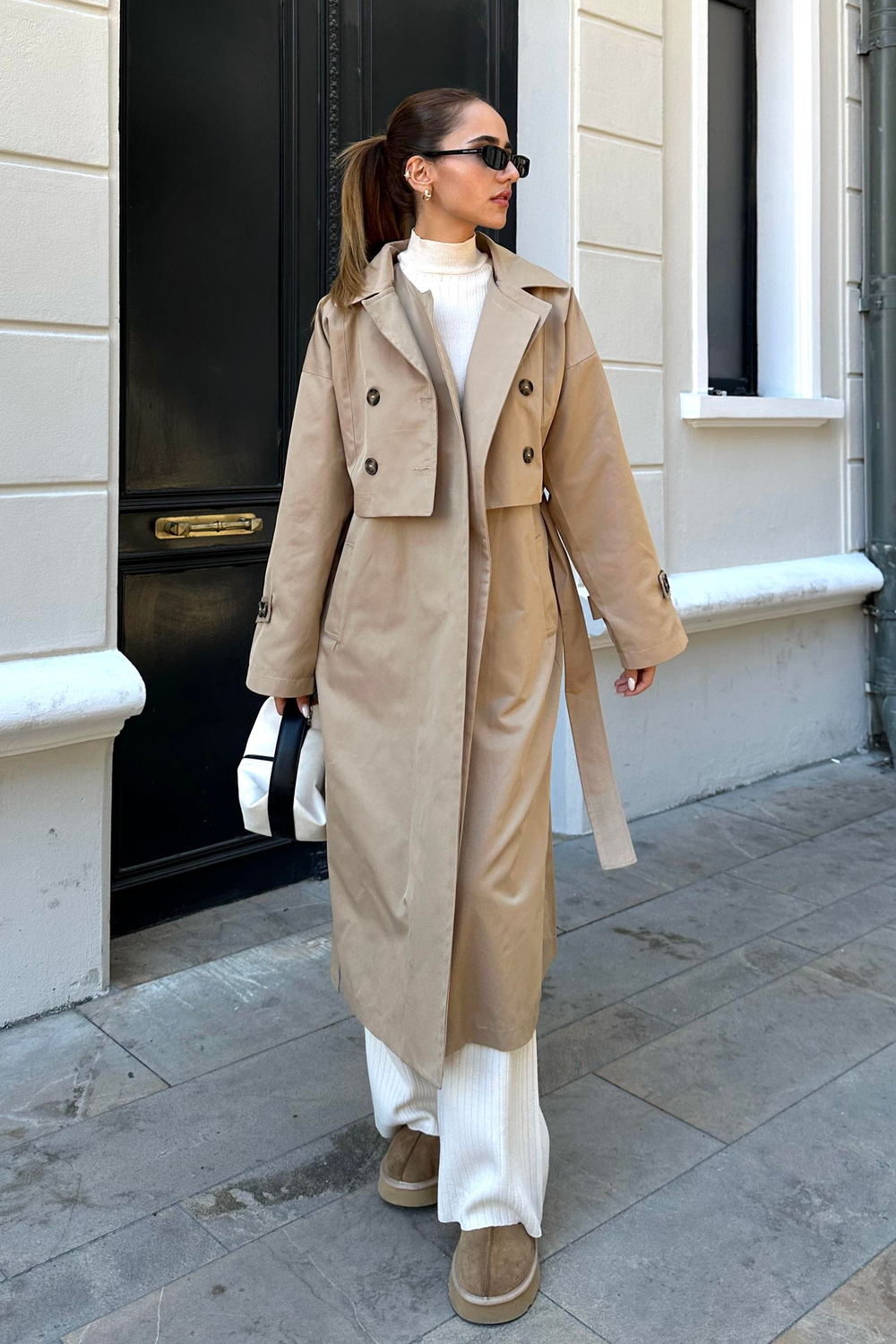 Camel Nazliye Tasarım Trençkot - Kadın Trençkot Modelleri - Nazliye Moda - Kadın Giyim Modası