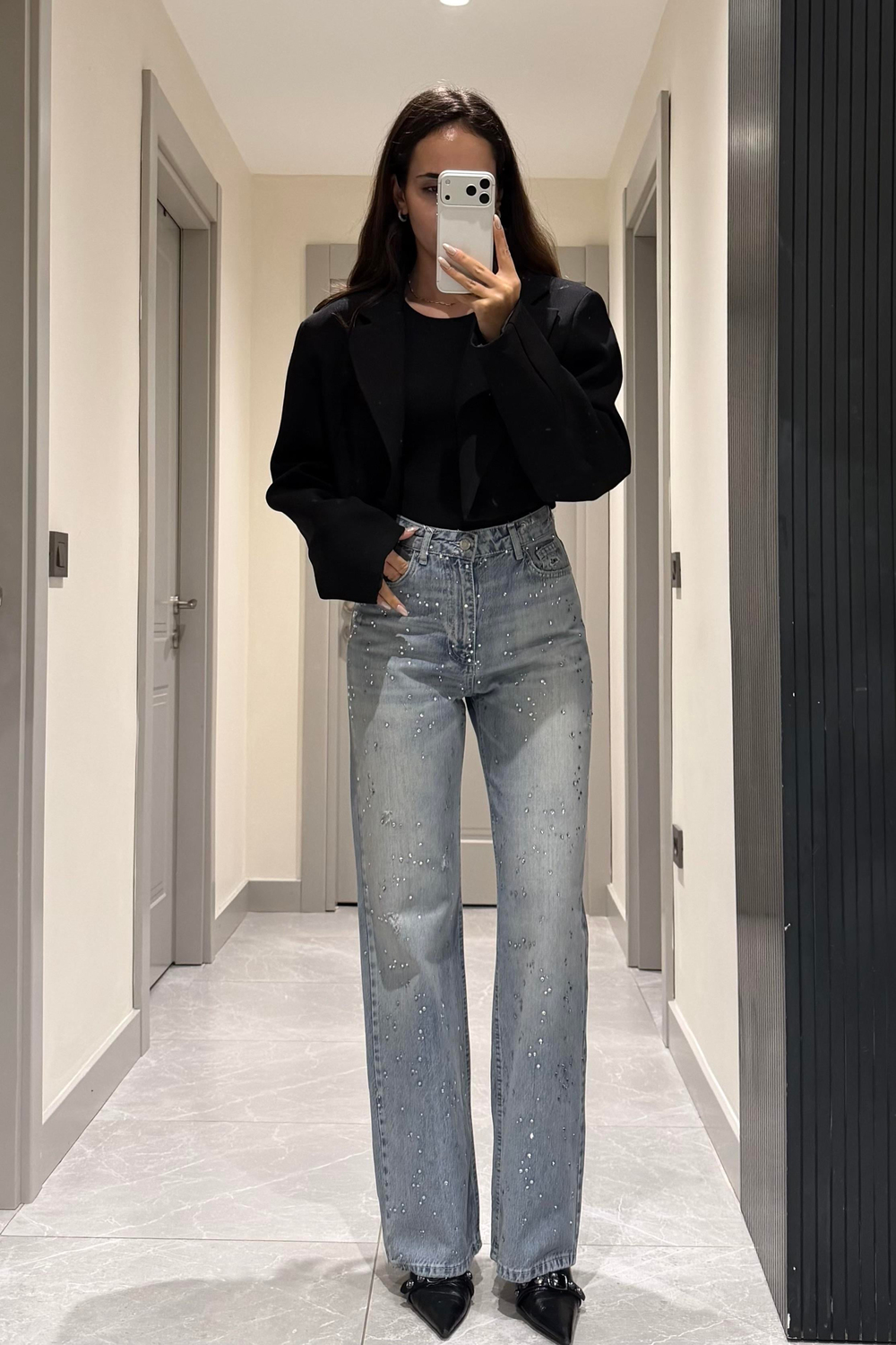 Dağınık Taş Baskılı Premium Jean - Kadın Jean Modelleri - Nazliye Moda | Kadın Giyim Modası