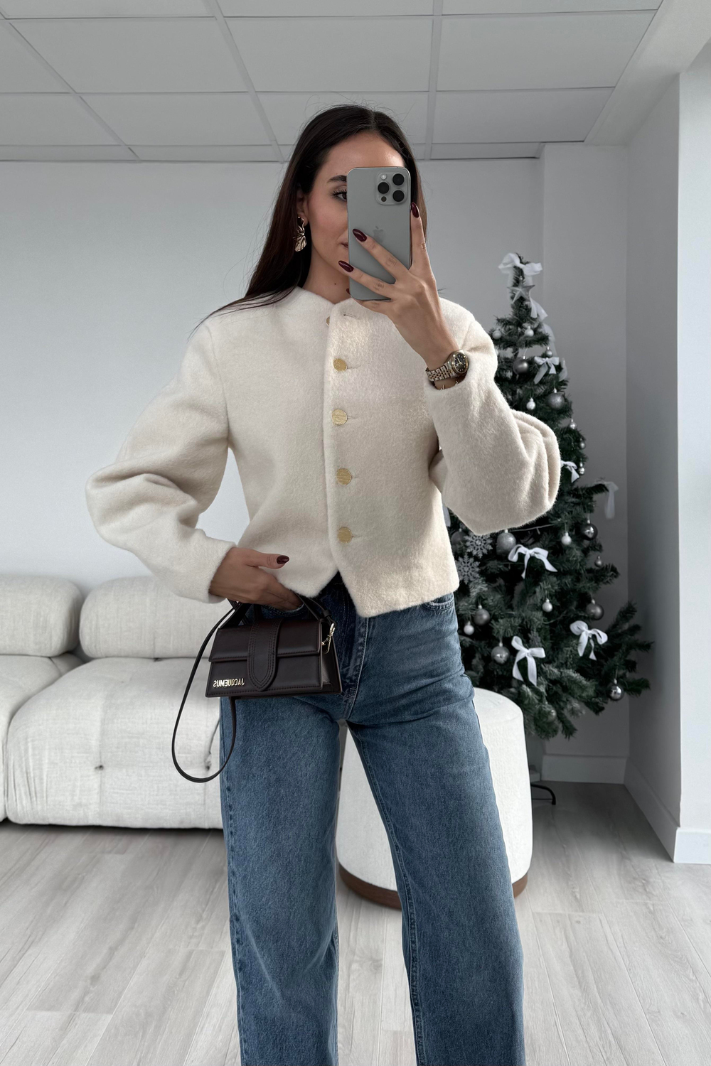 Ekru Belden Oturma Kaşe Ceket - Kadın Ceket Modelleri - Nazliye Moda | Kadın Giyim Modası