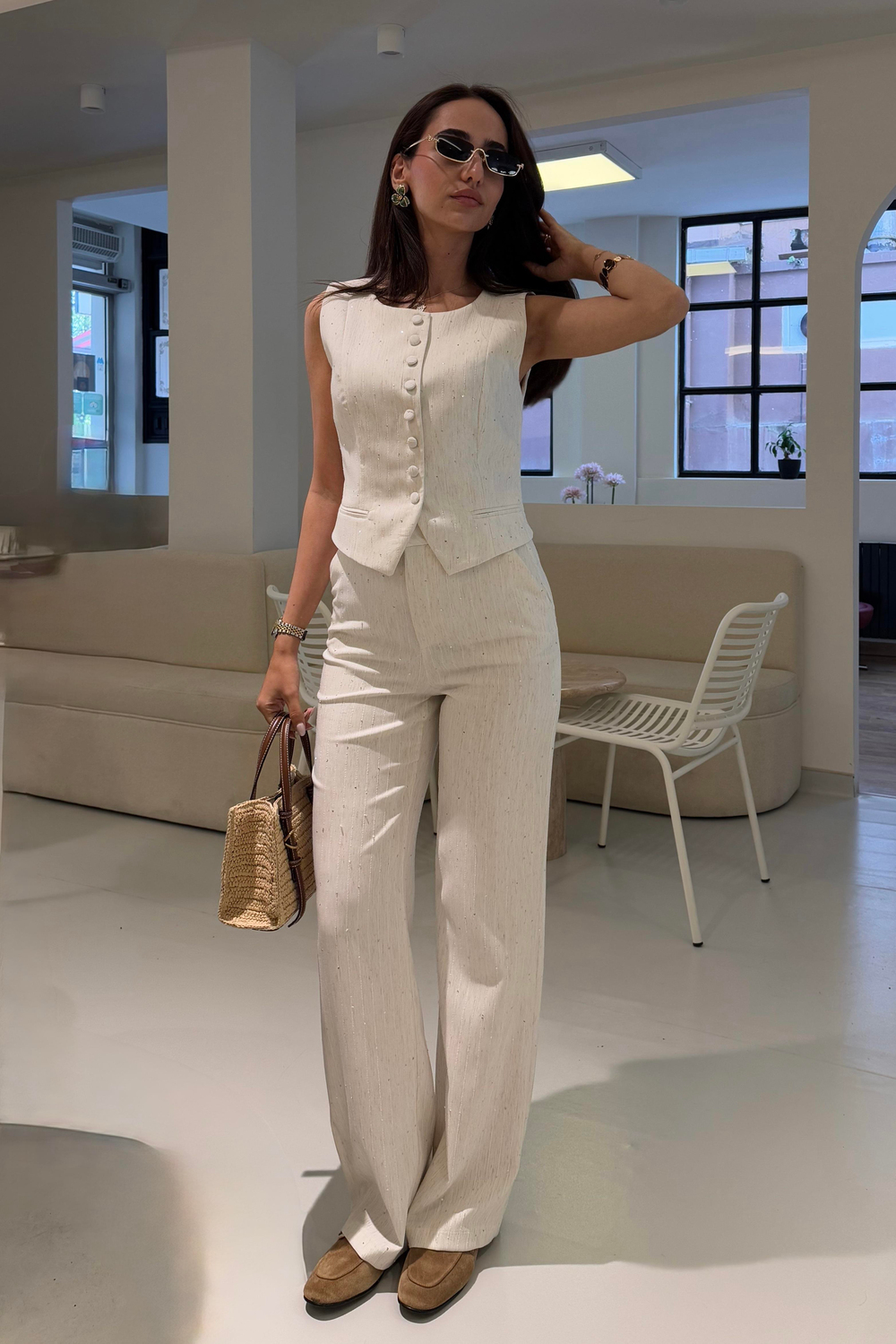 Ekru Pul İşleme Premium Takım - Kadın Takım Modelleri - Nazliye Moda | Kadın Giyim Modası