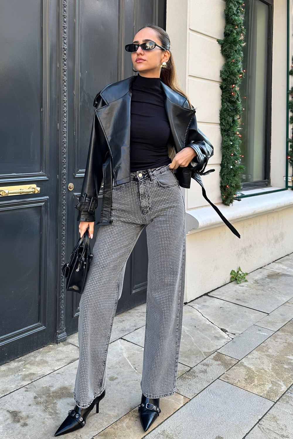 Füme Taşlı Premium Jean - Kadın Jean Modelleri - Nazliye Moda - Kadın Giyim Modası