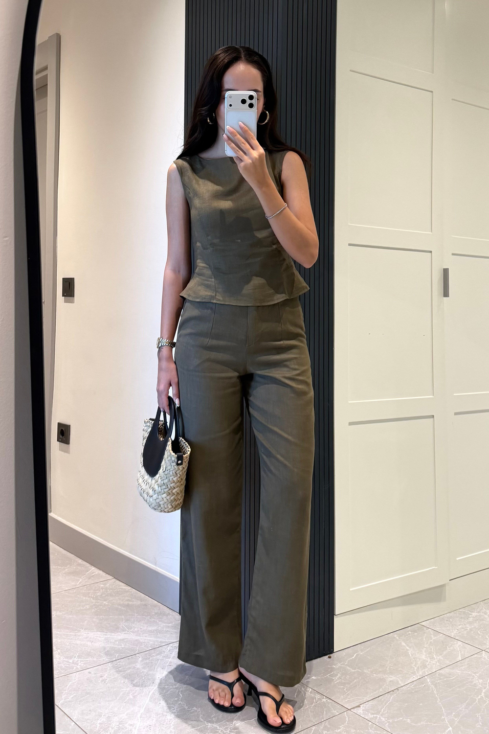 Haki Kolsuz Bluz Keten Takım - Kadın Takım Modelleri - Nazliye Moda | Kadın Giyim Modası