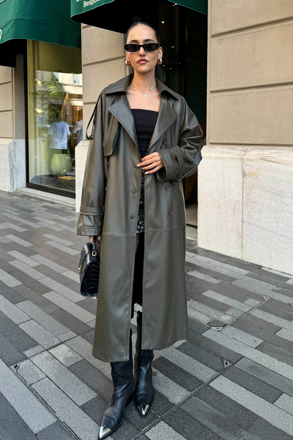 Haki Premium Deri Trençkot - Kadın Trençkot Modelleri - Nazliye Moda | Kadın Giyim Modası