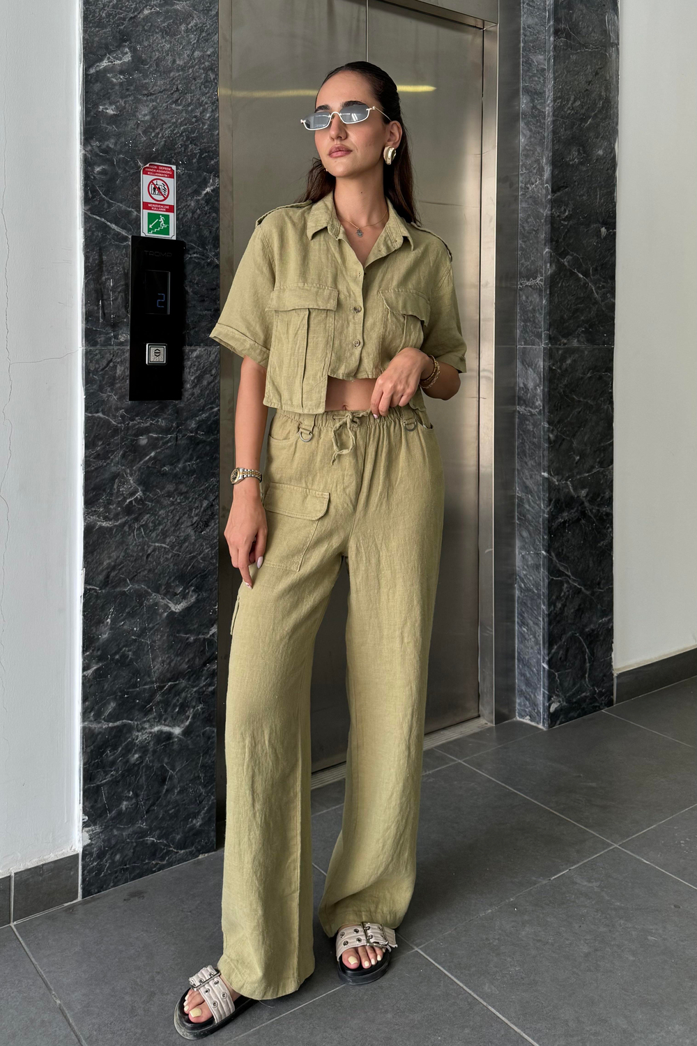 Haki Premium Kargo Keten Takım - Kadın Takım Modelleri - Nazliye Moda - Kadın Giyim Modası