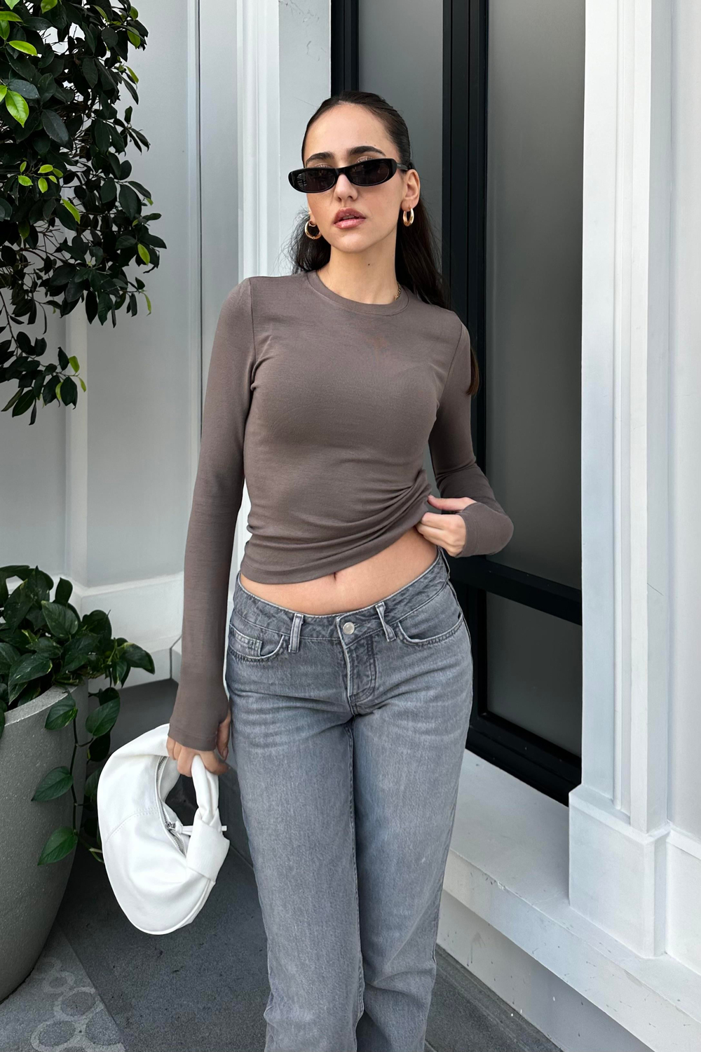 Kahve Basic Bluz - Kadın Bluz Modelleri - Nazliye Moda - Kadın Giyim Modası