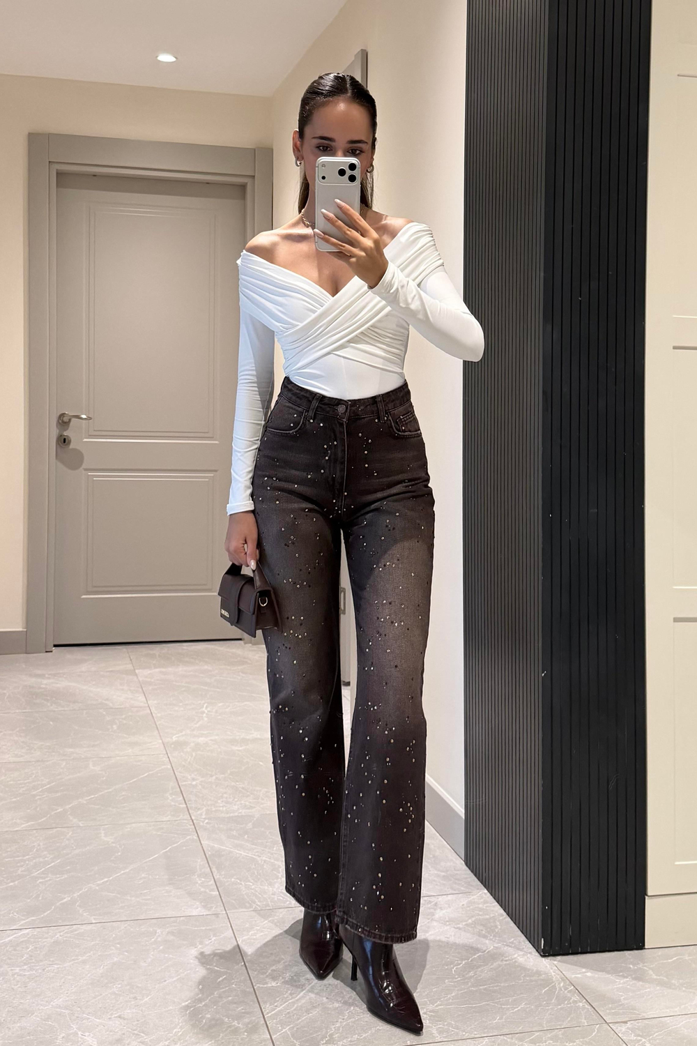 Kahve Ön Arka Taşlı Premium Jean - Kadın Jean Modelleri - Nazliye Moda | Kadın Giyim Modası