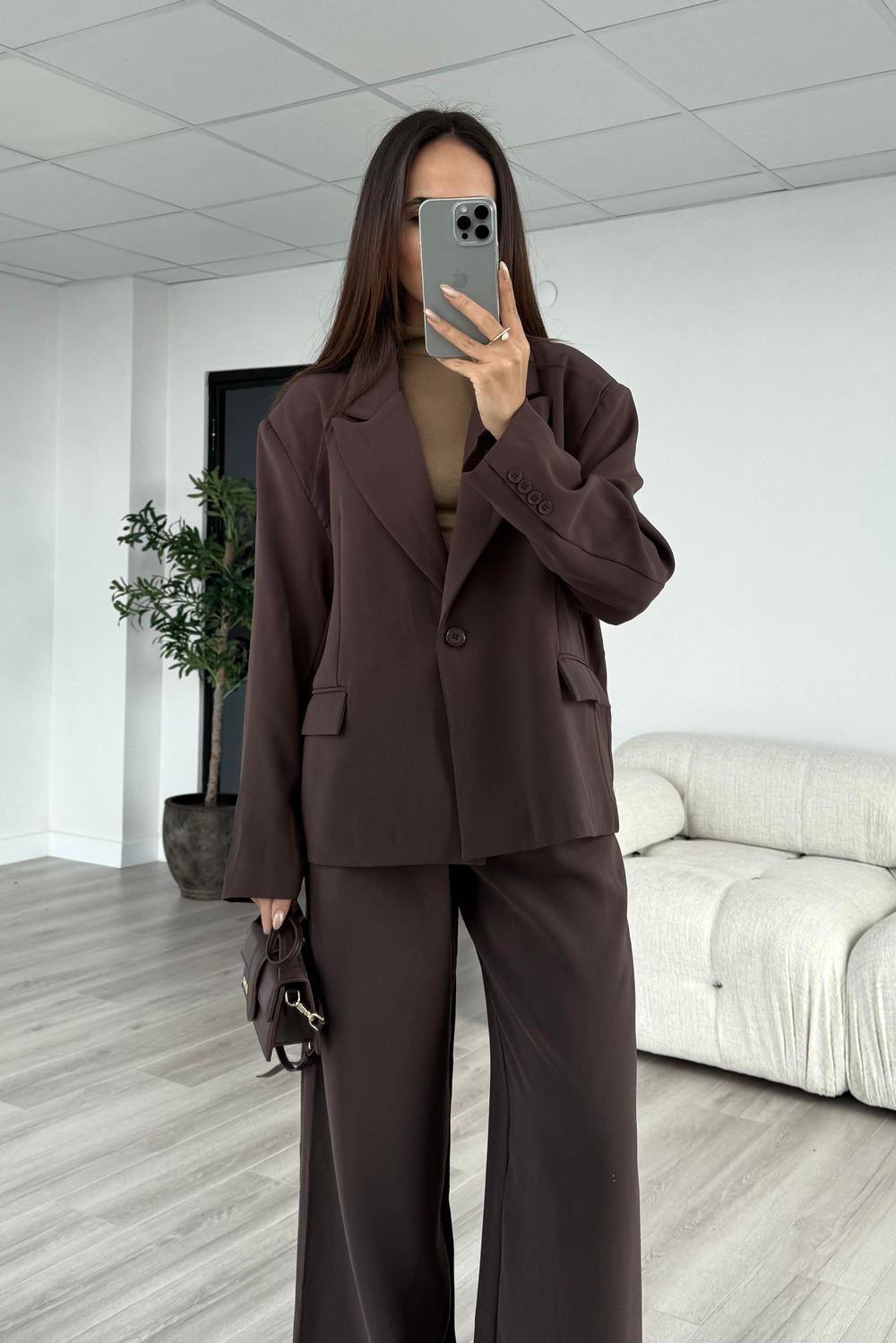 Kahve Oversize Premium Blazer Ceket - Kadın Blazer Ceket Modelleri - Nazliye Moda | Kadın Giyim Modası