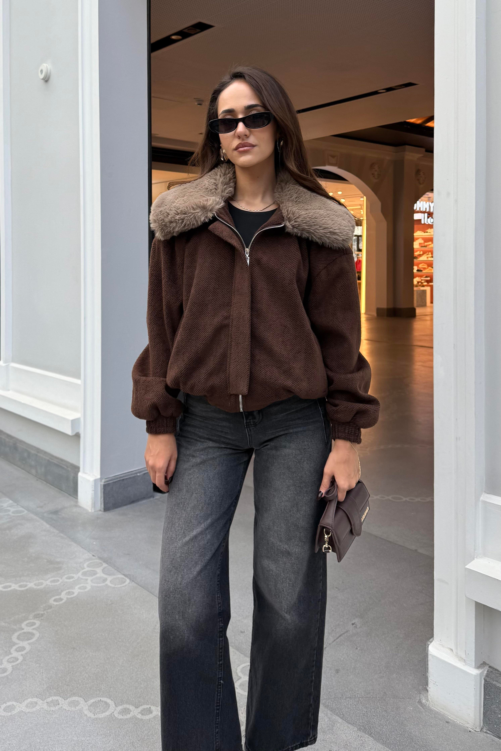 Kahverengi Kürk Detay Kaşe Mont - Kadın Mont Modelleri - Nazliye Moda | Kadın Giyim Modası