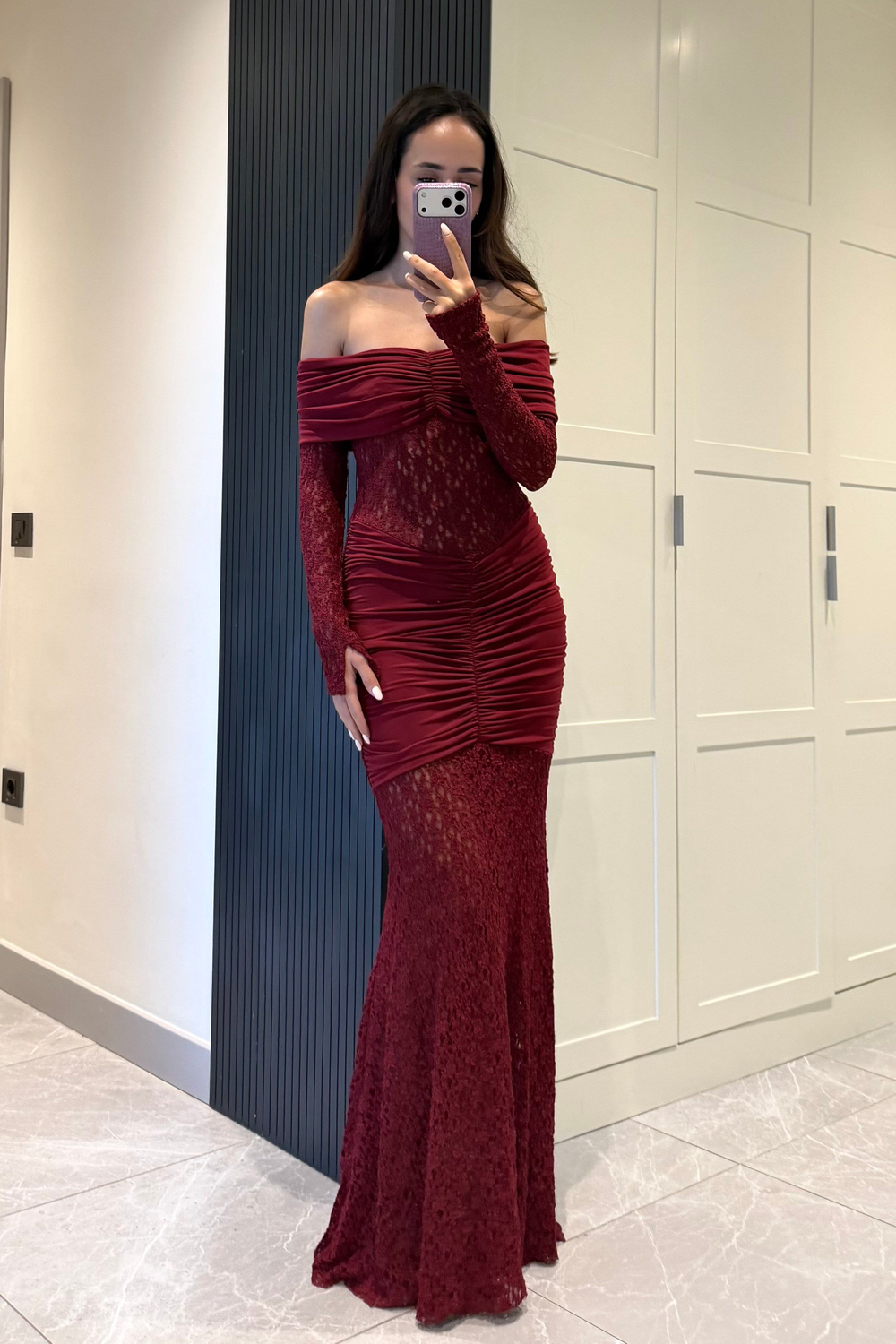 Kırmızı Madonna Dantelli Uzun Elbise - Kadın Elbise Modelleri - Nazliye Moda | Kadın Giyim Modası