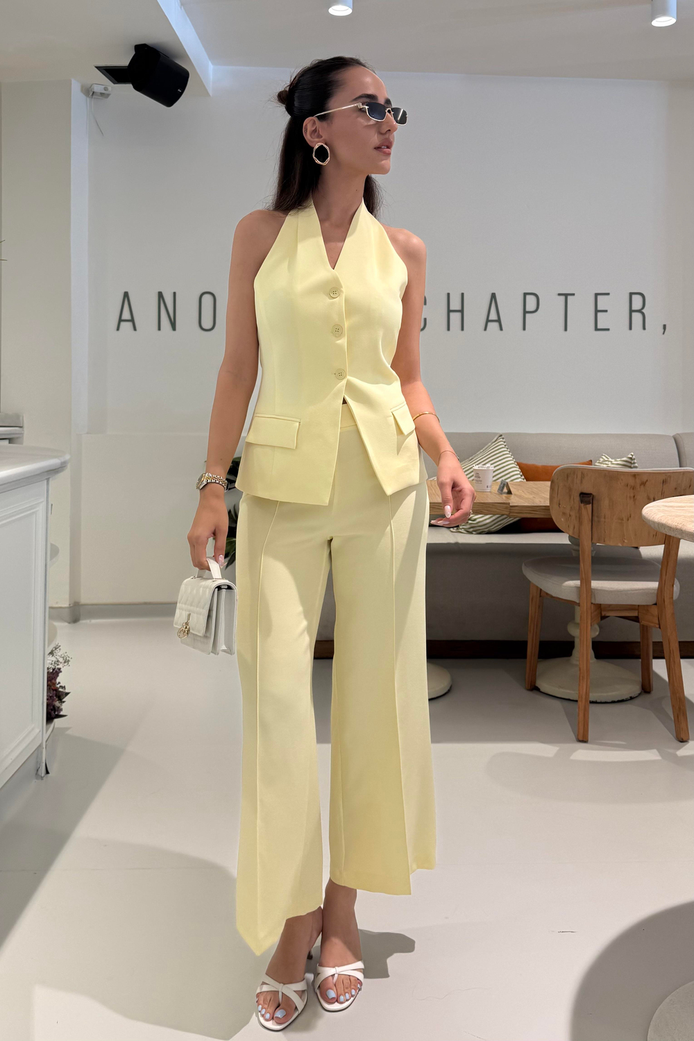Limon Sarı Pantolon Yelek Premium Takım - Kadın Takım Modelleri - Nazliye Moda | Kadın Giyim Modası