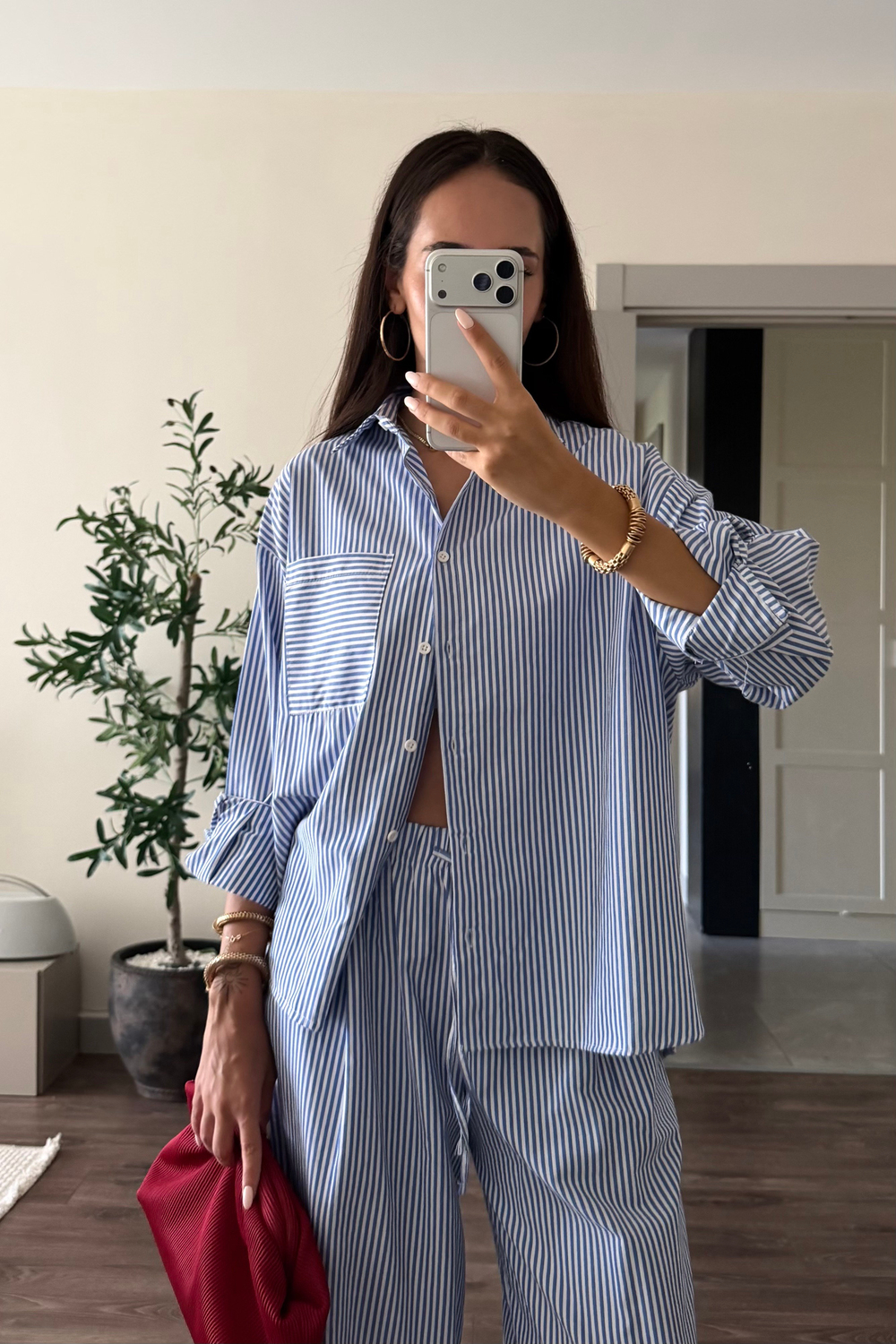 Mavi Beyaz Çizgili Oversize Gömlek - Kadın Gömlek Modelleri - Nazliye Moda | Kadın Giyim Modası