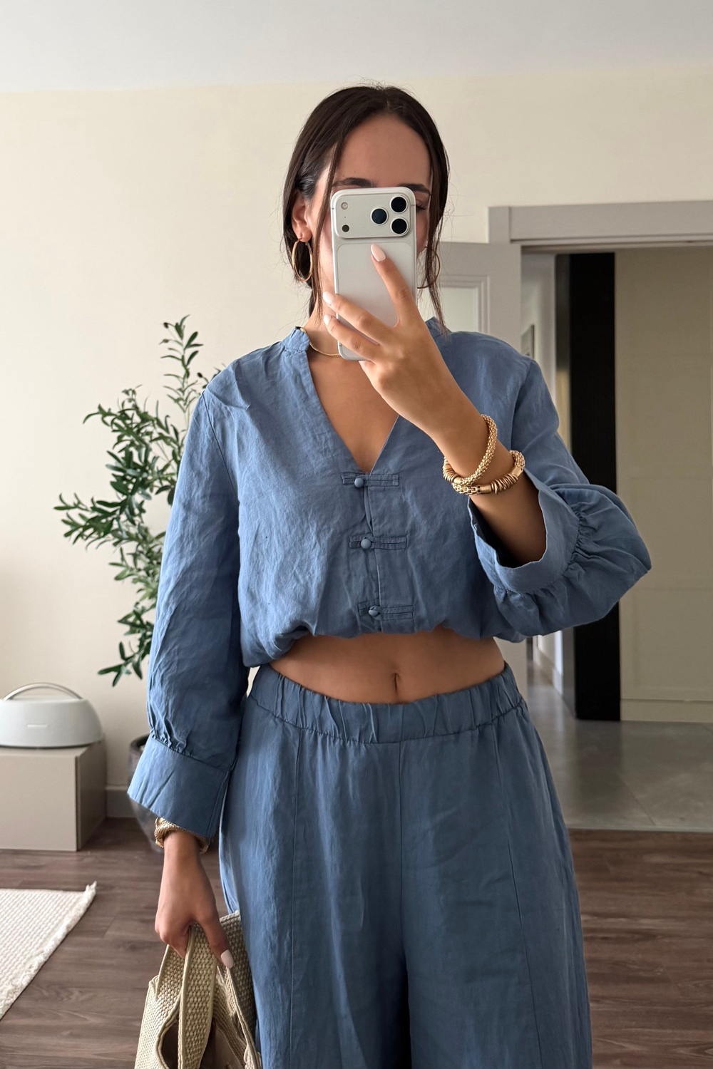 Mavi Bohem Keten Gömlek - Kadın Bluz Modelleri - Nazliye Moda | Kadın Giyim Modası
