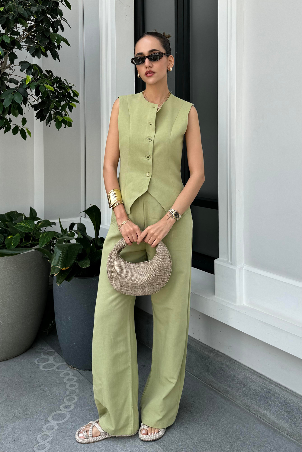 Mint Yeşili Keten Takım - Kadın Takım Modelleri - Nazliye Moda - Kadın Giyim Modası