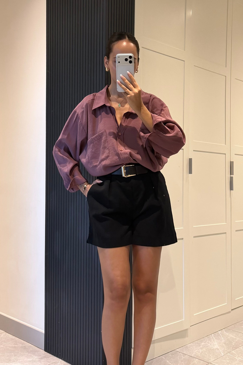 Mürdüm Oversize Gömlek - Kadın Gömlek Modelleri - Nazliye Moda | Kadın Giyim Modası
