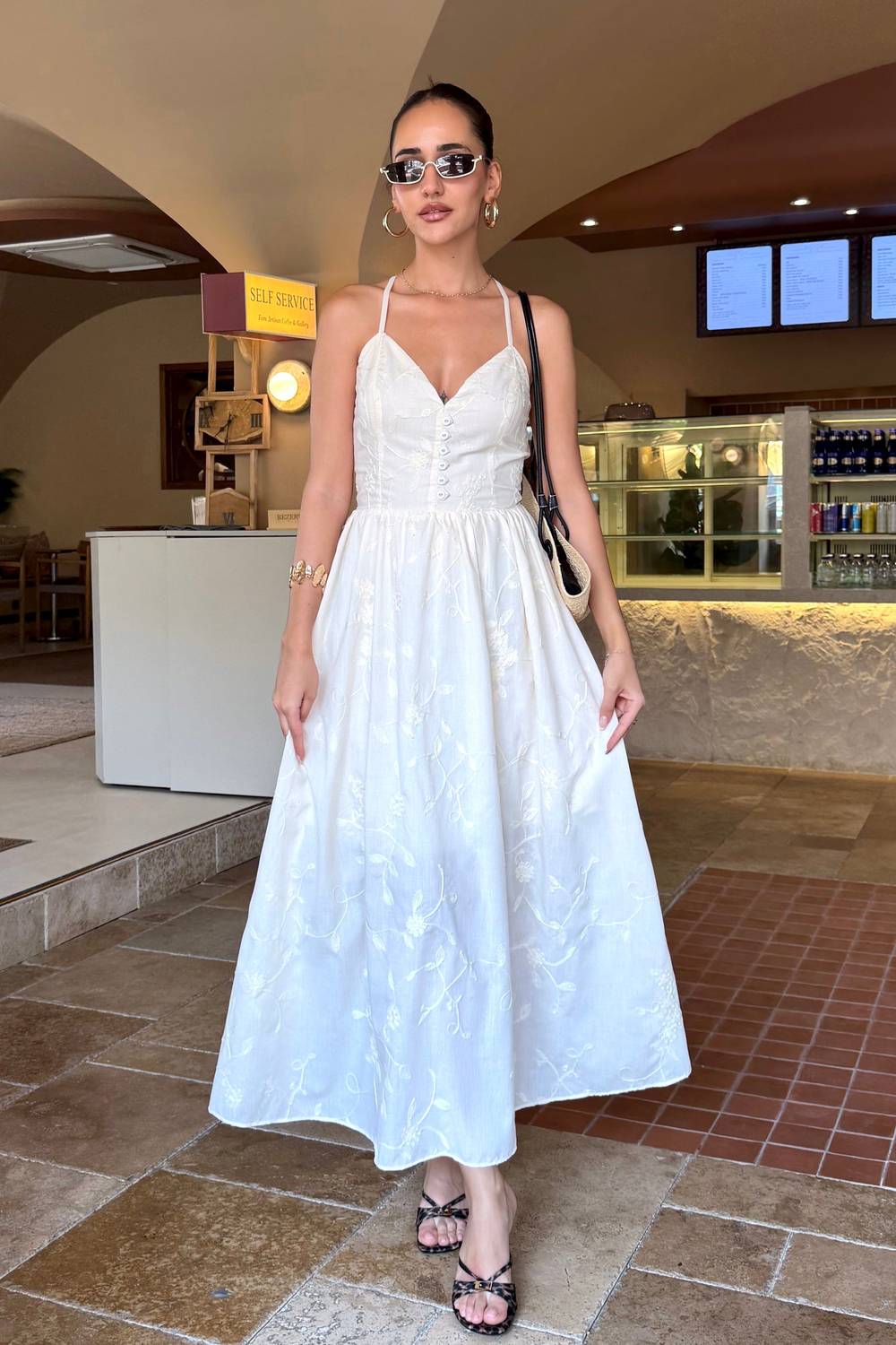 Naturel Nakışlı Uzun Elbise - Kadın Elbise Modelleri - Nazliye Moda | Kadın Giyim Modası