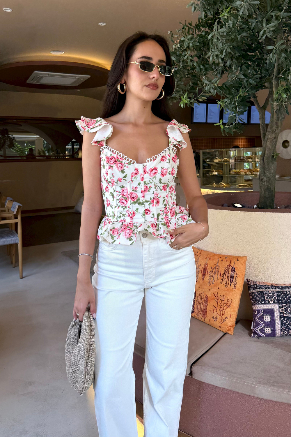 Pembe Çiçekli Korse Bluz - Kadın Bluz Modelleri - Nazliye Moda | Kadın Giyim Modası