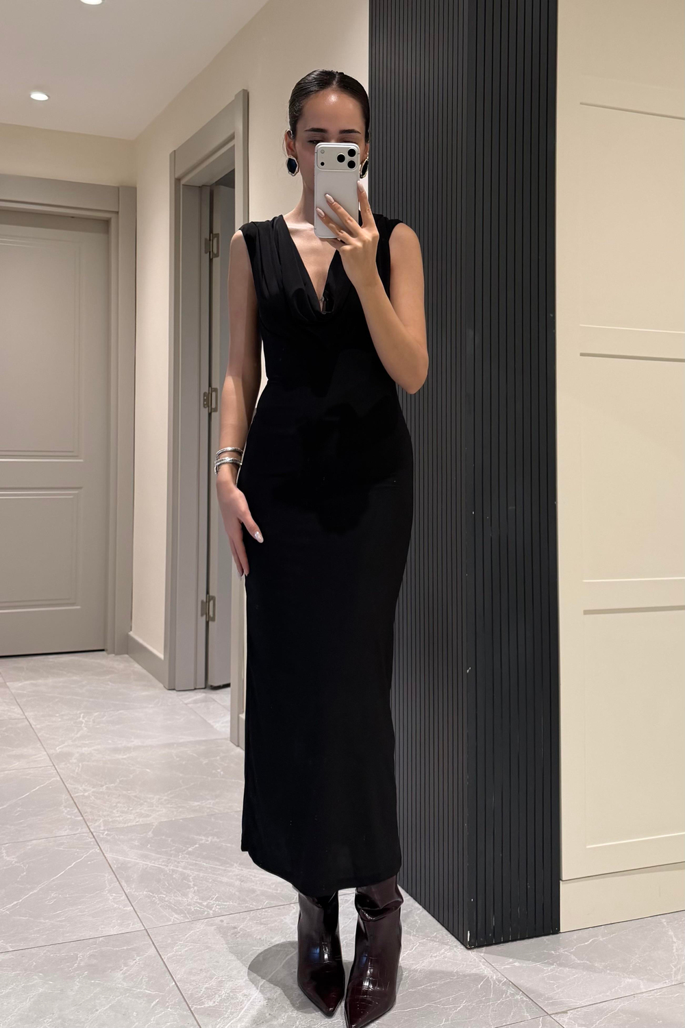 Siyah Degaje Uzun Elbise - Kadın Elbise Modelleri - Nazliye Moda | Kadın Giyim Modası
