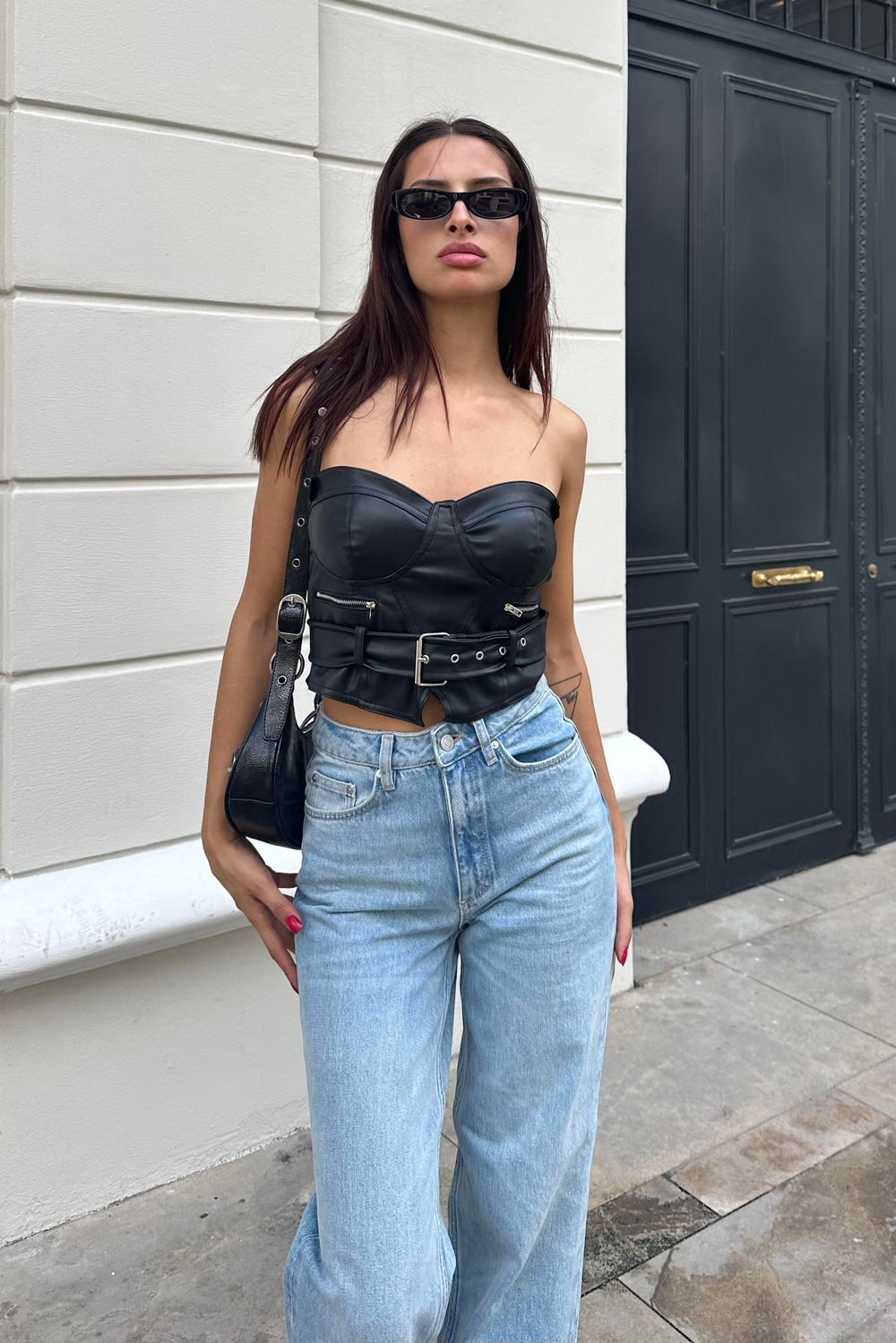 Siyah Deri Tasarım Büstiyer - Kadın Büstiyer Modelleri - Nazliye Moda | Kadın Giyim Modası