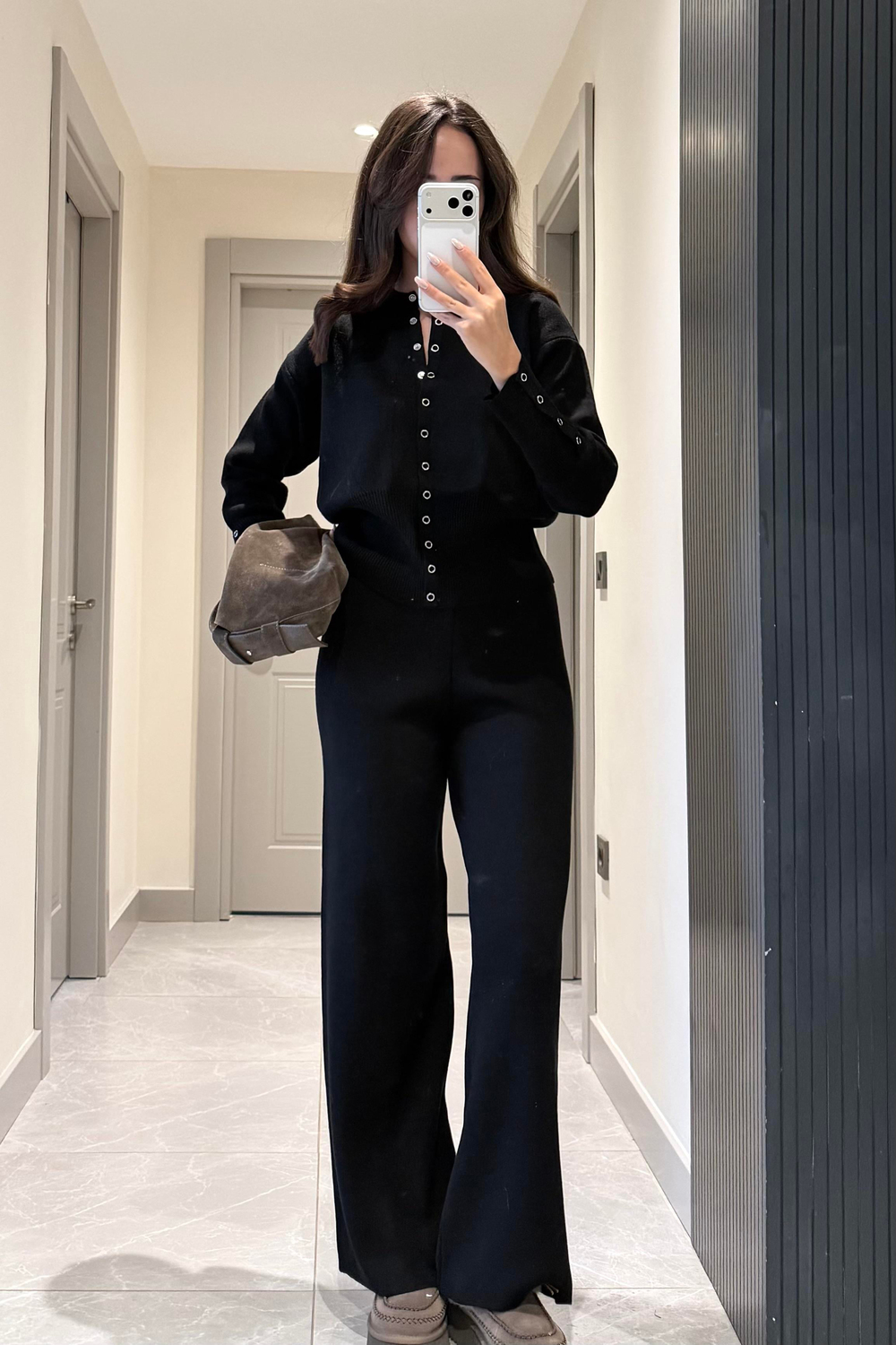 Siyah Düğmeli Triko Takım - Kadın Takım Modelleri - Nazliye Moda | Kadın Giyim Modası