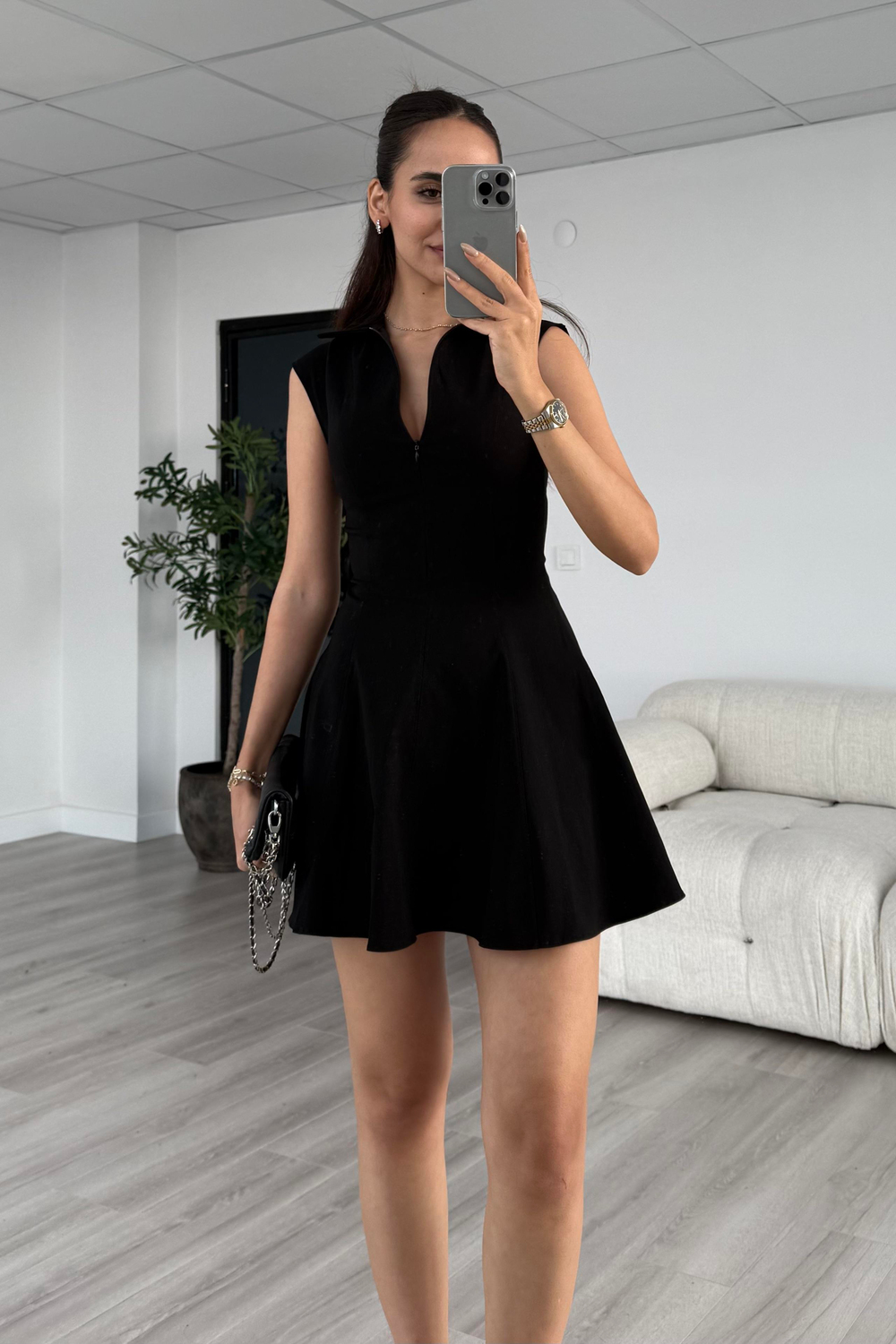 Siyah Kolsuz Belden Oturma Elbise - Kadın Elbise Modelleri - Nazliye Moda | Kadın Giyim Modası
