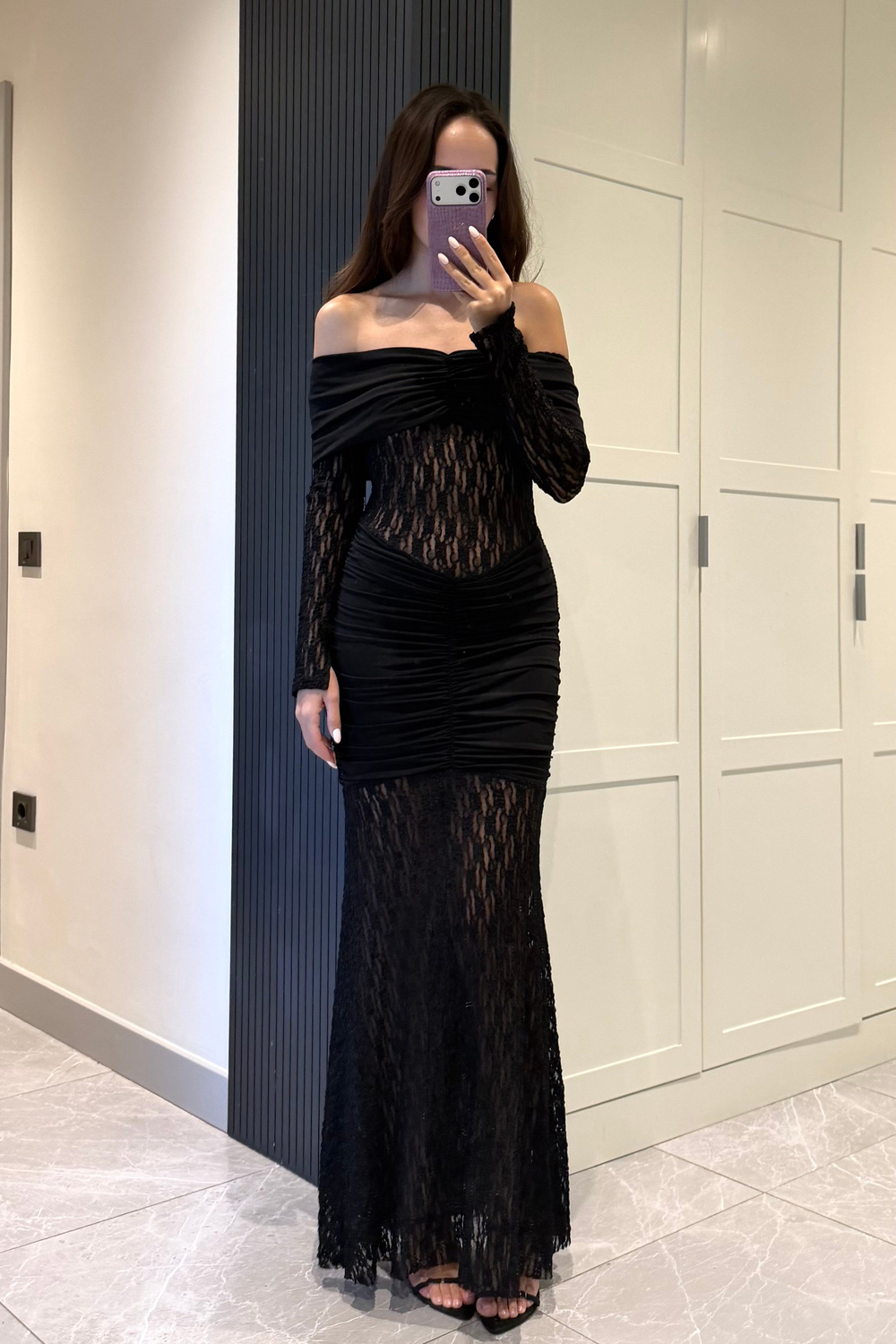 Siyah Madonna Dantelli Uzun Elbise - Kadın Elbise Modelleri - Nazliye Moda | Kadın Giyim Modası