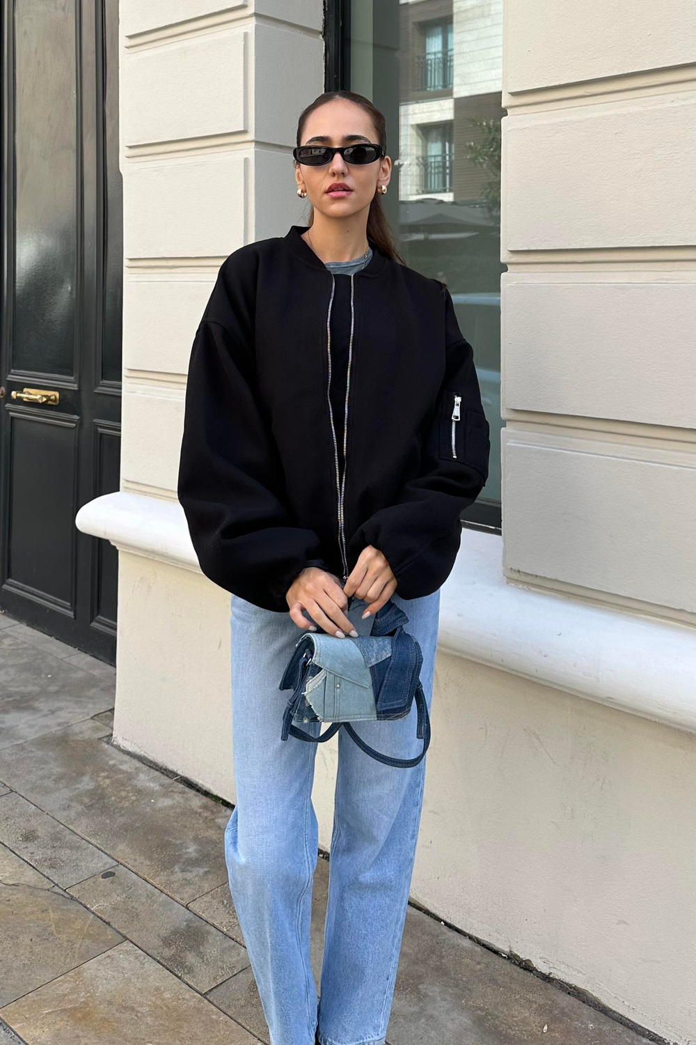 Siyah Oversize Kaşe Bomber Mont - Kadın Mont Modelleri - Nazliye Moda - Kadın Giyim Modası