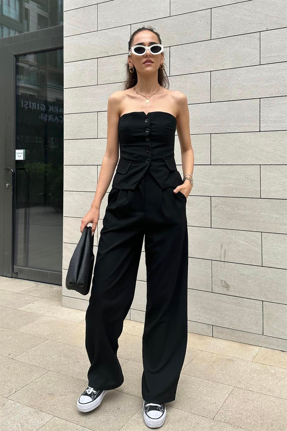 Siyah Pantolon Yelek Takım - Kadın Takım Modelleri - Nazliye Moda | Kadın Giyim Modası