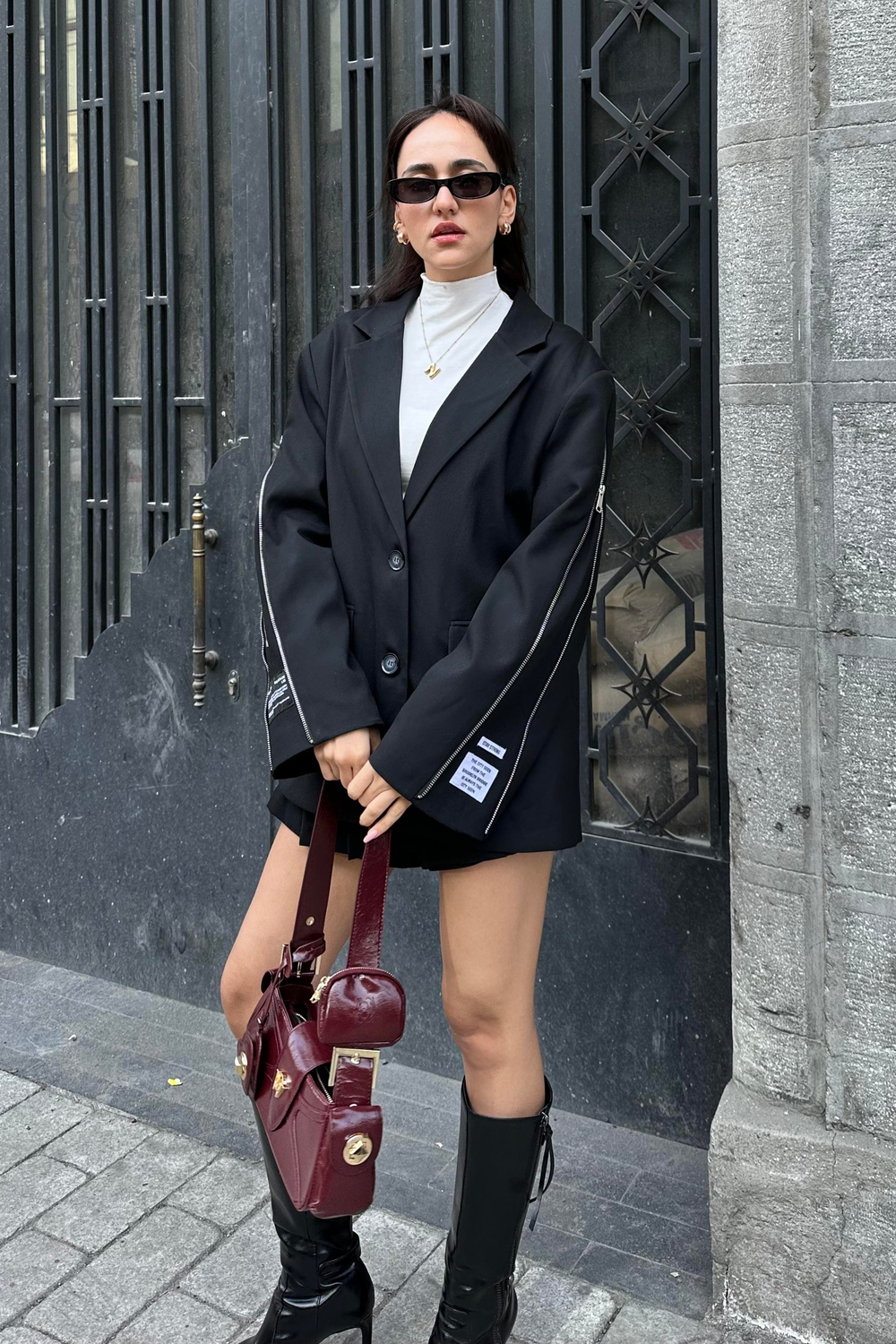 Siyah Tasarım Oversize Blazer Ceket - Kadın Blazer Ceket Modelleri - Nazliye Moda - Kadın Giyim Modası