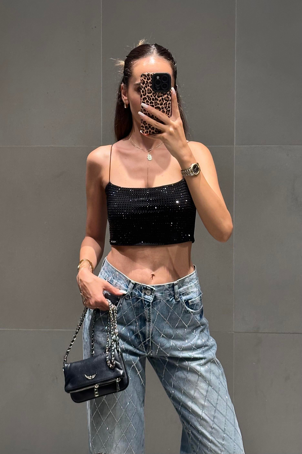 Siyah Taşlı Crop Büstiyer - Kadın Büstiyer Modelleri - Nazliye Moda | Kadın Giyim Modası