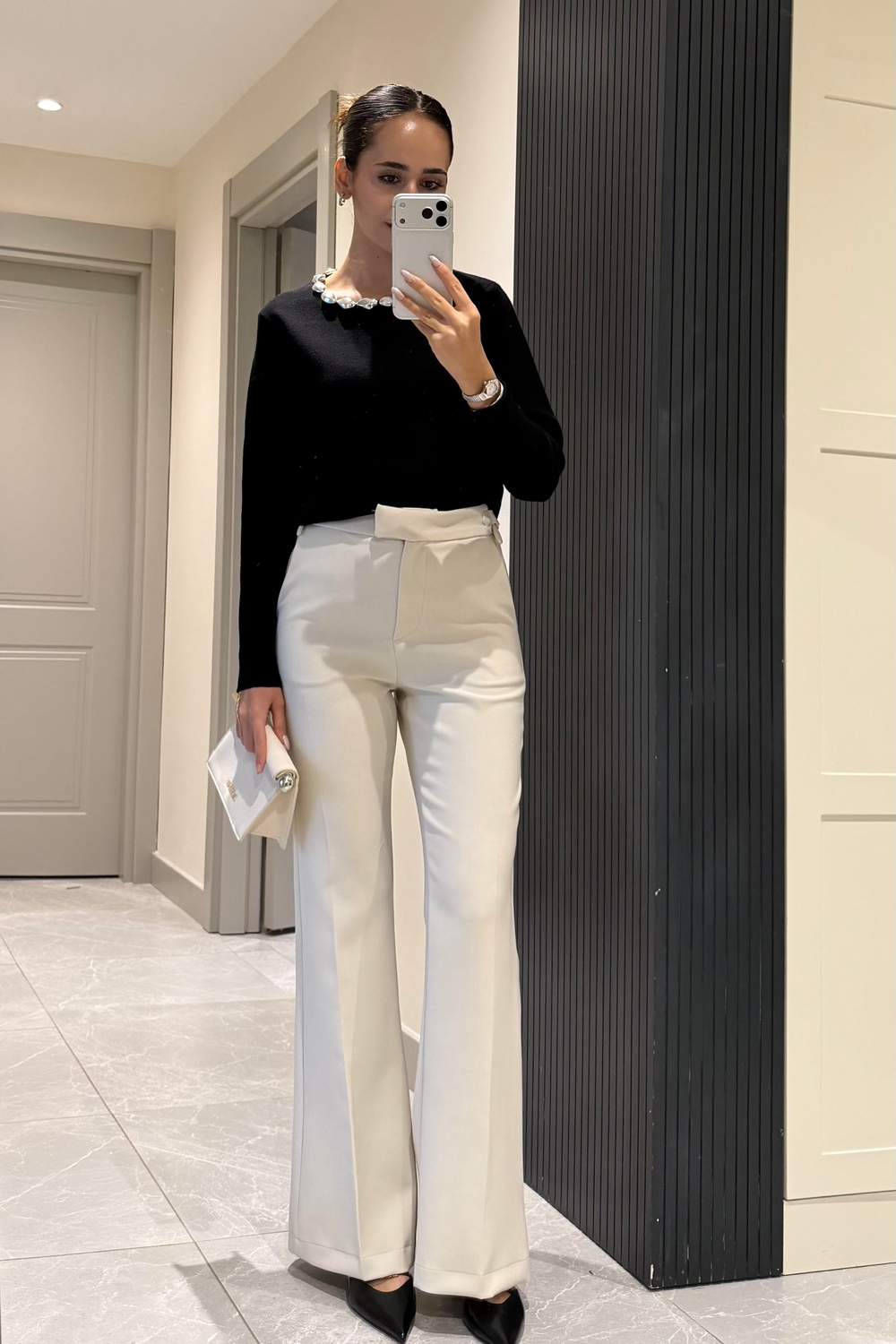 Taş Renk Toka Detay Premium Pantolon - Kadın Pantolon Modelleri - Nazliye Moda | Kadın Giyim Modası