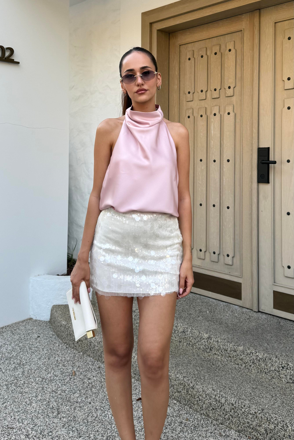 Toz Pembe Sırt Dekolte Saten Bluz - Kadın Bluz Modelleri - Nazliye Moda | Kadın Giyim Modası