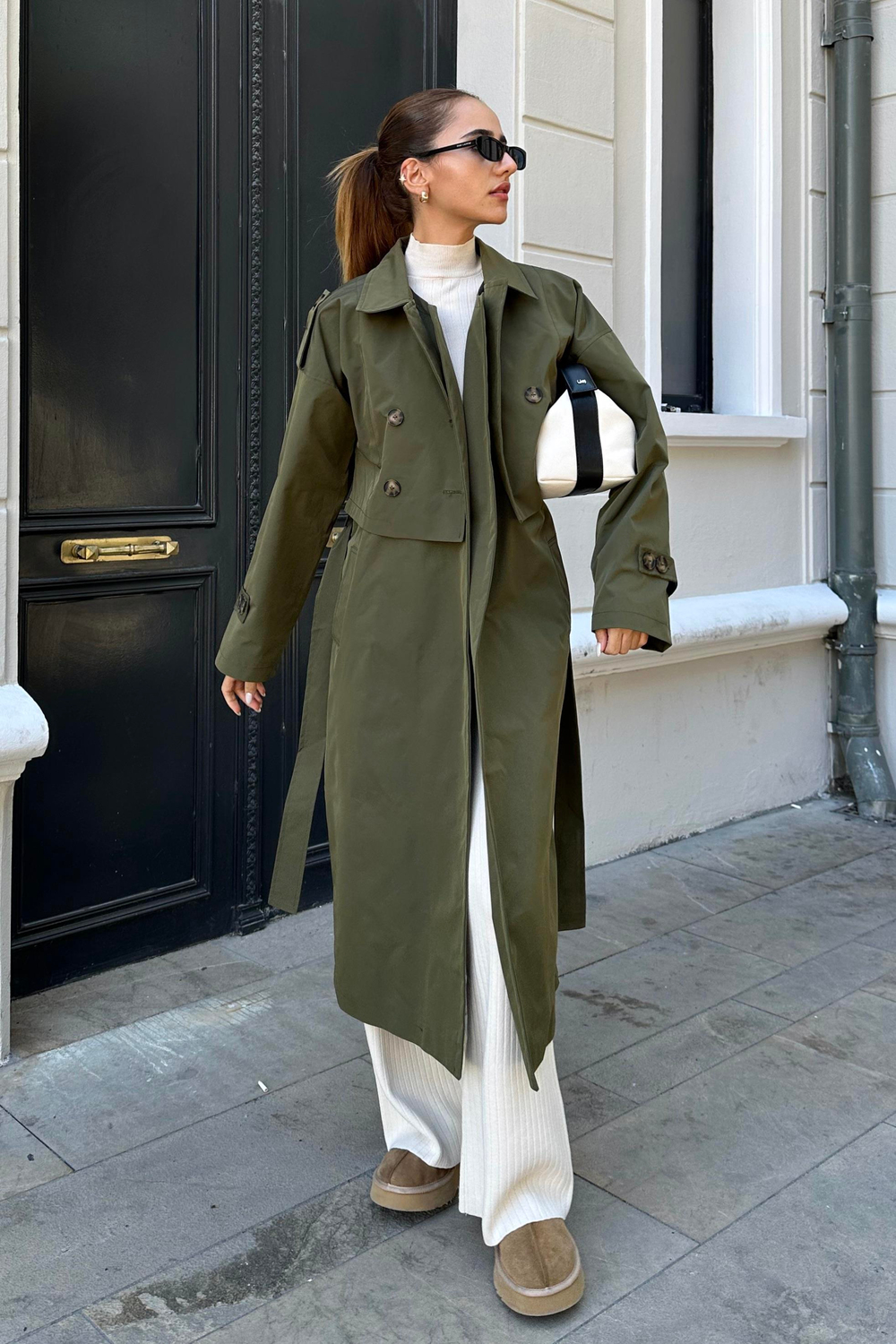 Yeşil Nazliye Tasarım Trençkot - Kadın Trençkot Modelleri - Nazliye Moda | Kadın Giyim Modası