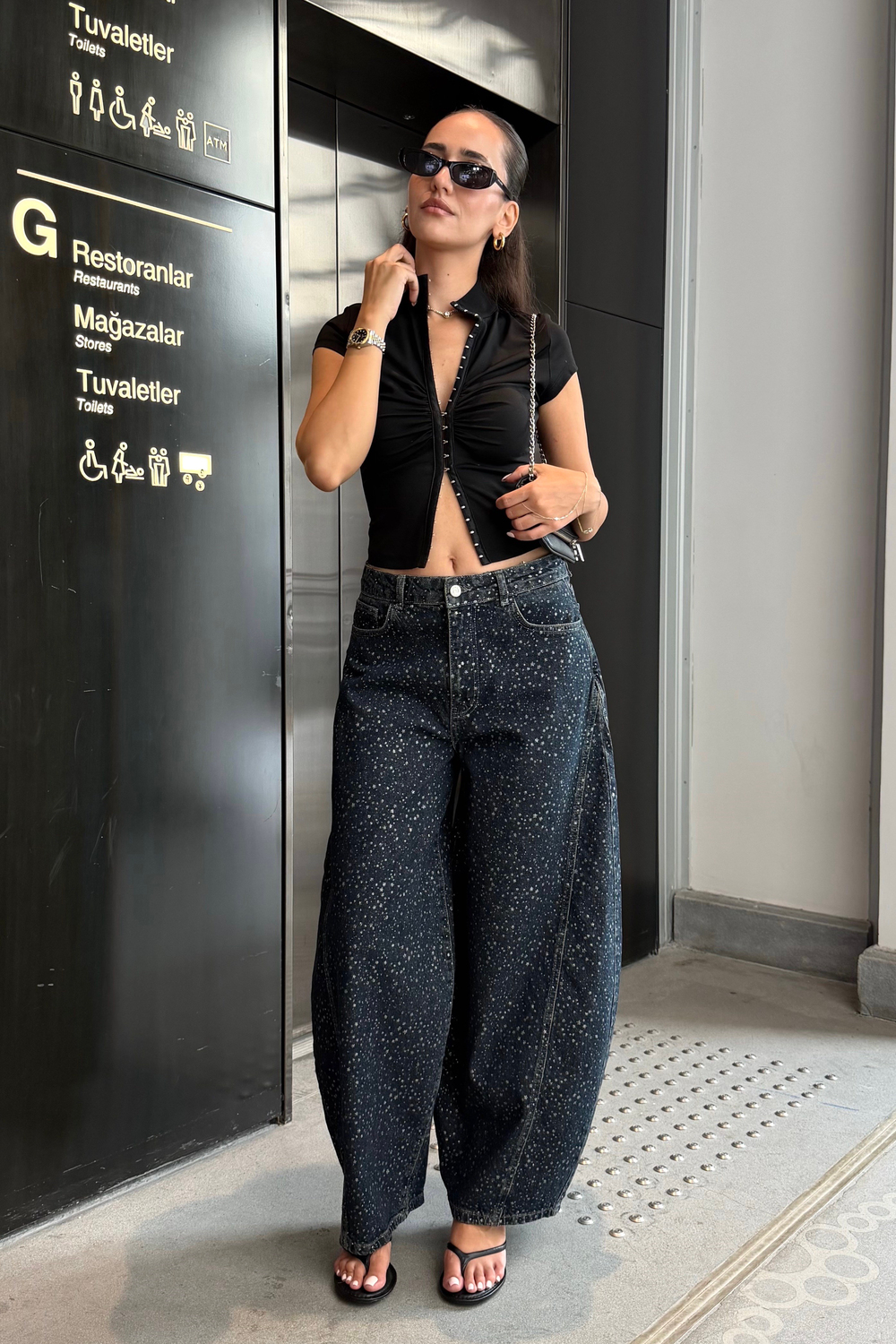 Yıldızlı Sim Baskılı Barrel Jean - Kadın Takım Modelleri - Nazliye Moda | Kadın Giyim Modası