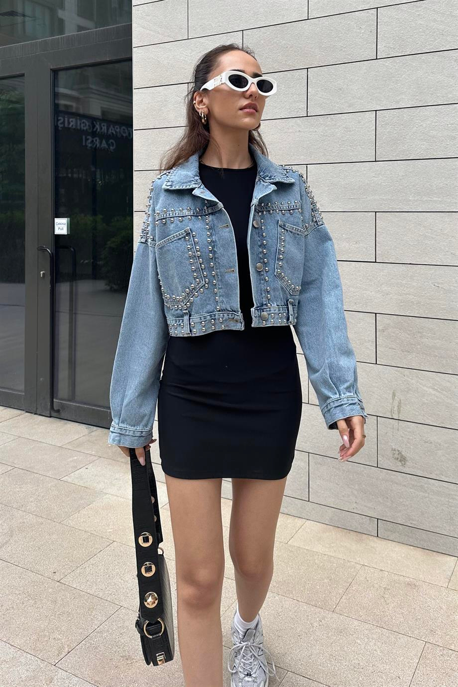 Zımbalı Kot Ceket - Kadın Ceket Modelleri - Nazliye Moda | Kadın Giyim Modası