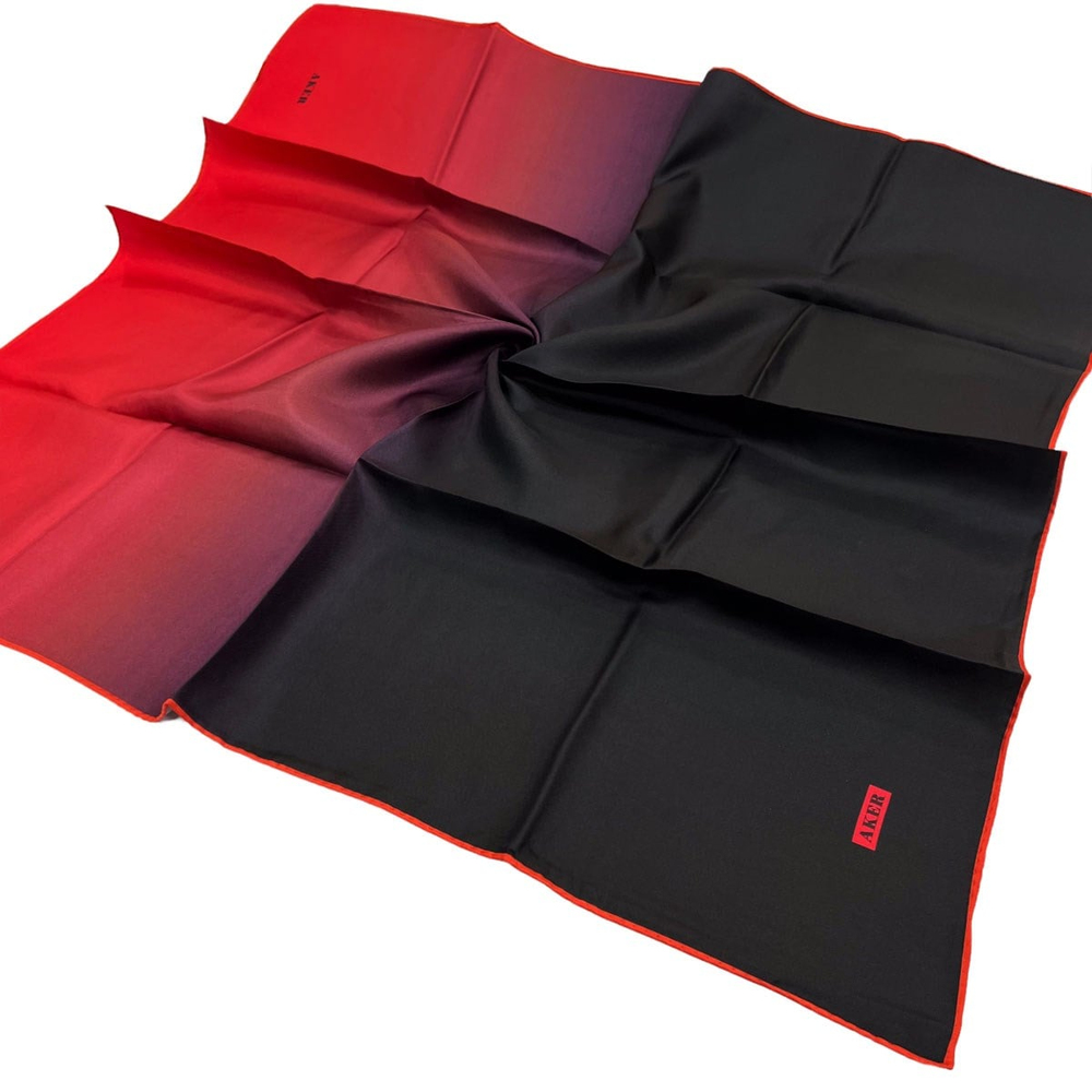 Aker Degrade İpek Eşarp Twill - Siyah Kırmızı 941