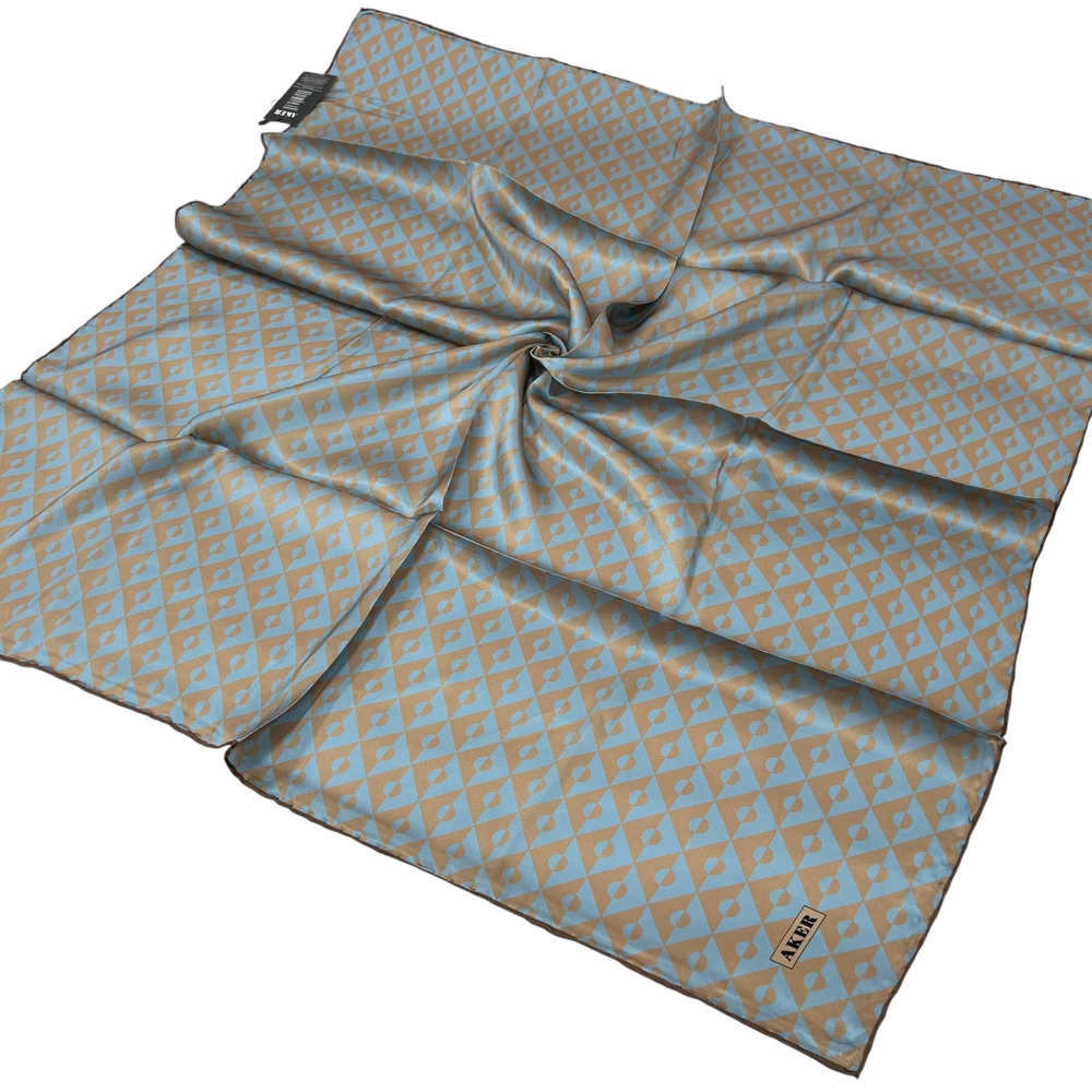 Aker İpek Eşarp - 8912713-931 Mavi Kahve Twill