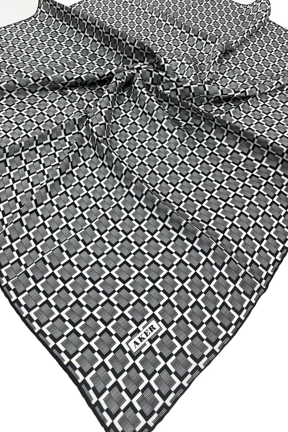 Aker İpek Eşarp - 8975713-912 Siyah Beyaz Twill